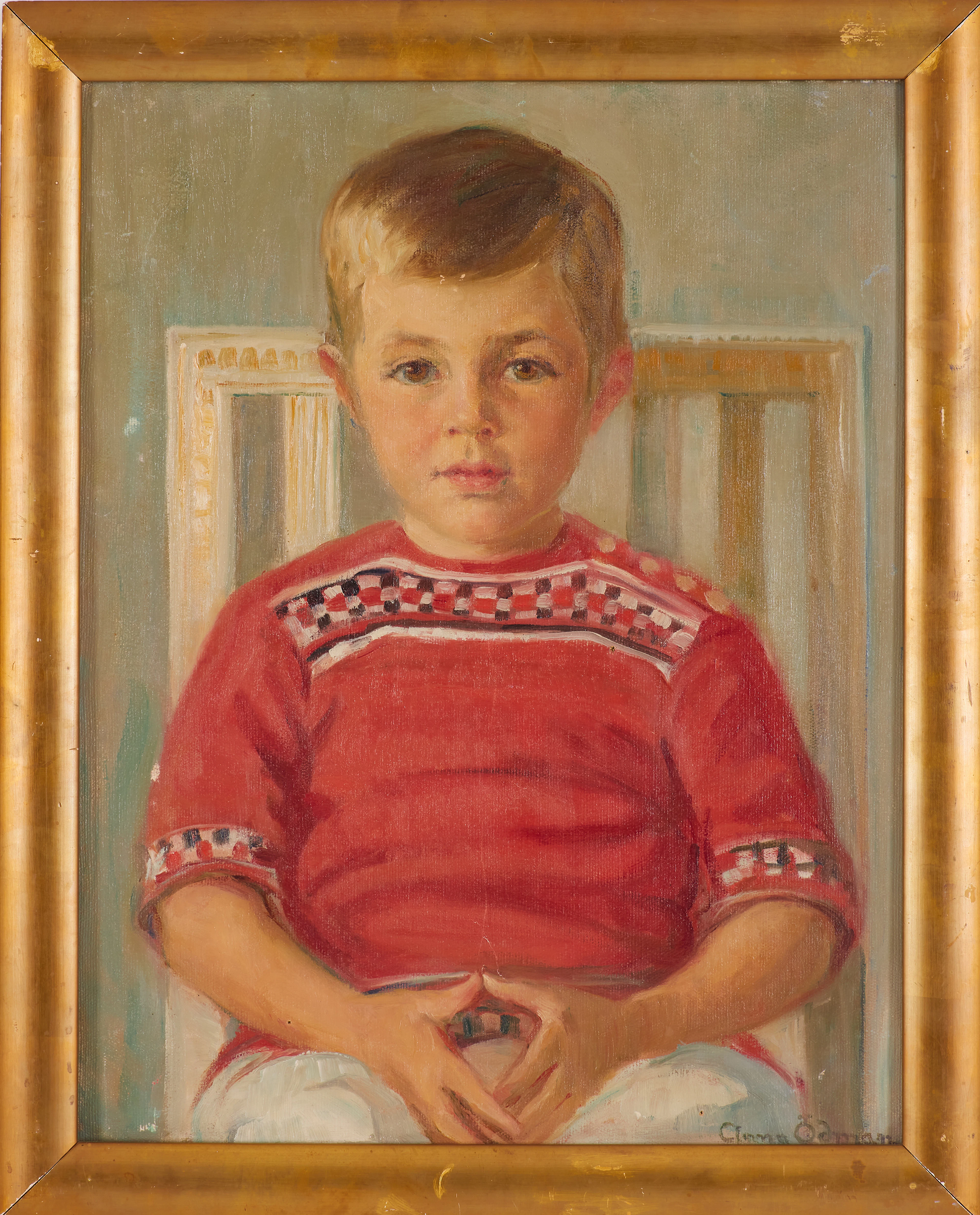 ANNA ÖDMAN (1876-1960). Porträtt av pojke, olja på duk, signerad.