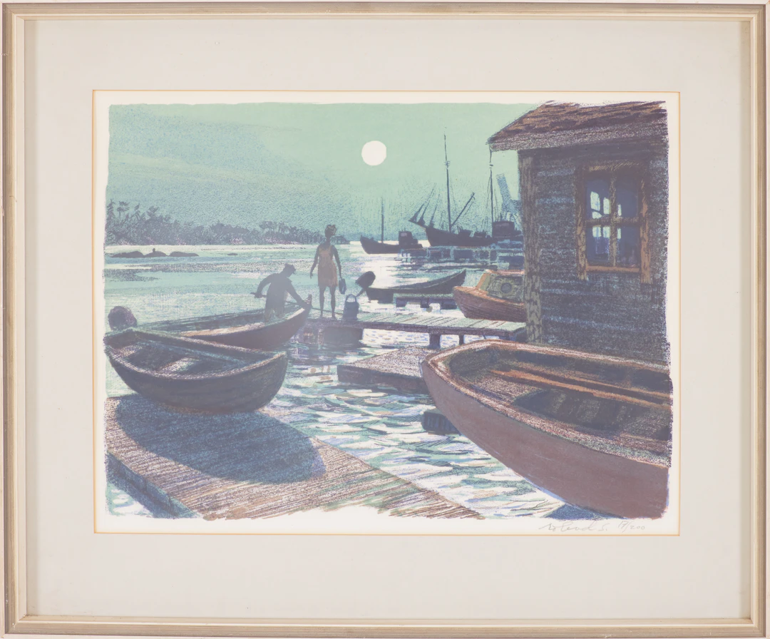ROLAND SVENSSON. "Gamla Oxelösund", färglitografi, signerad, numrerad 17/200.