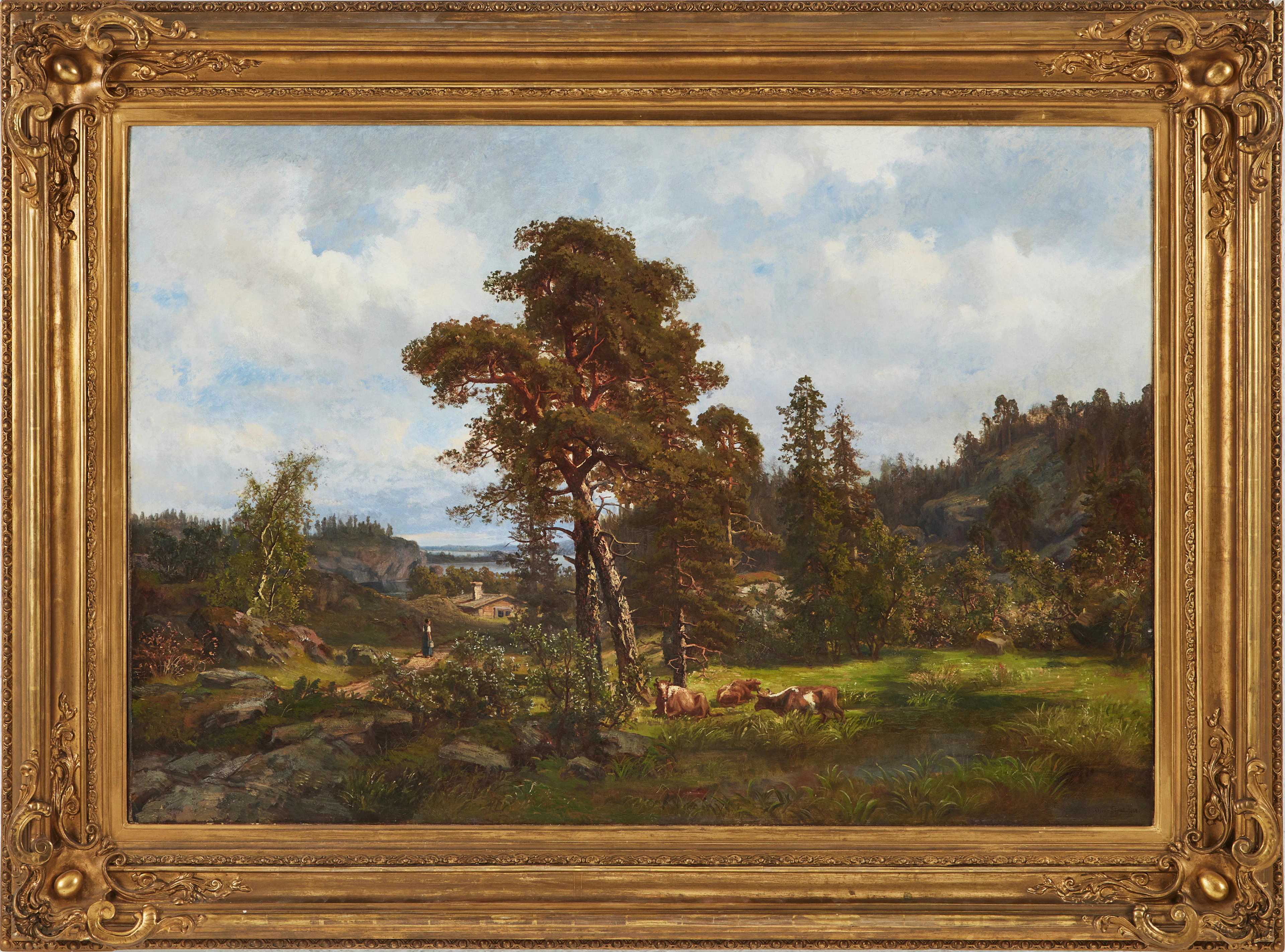 OSCAR TÖRNÅ (SVERIGE, 1842-1894). Landskap med kor, olja på duk, signerad