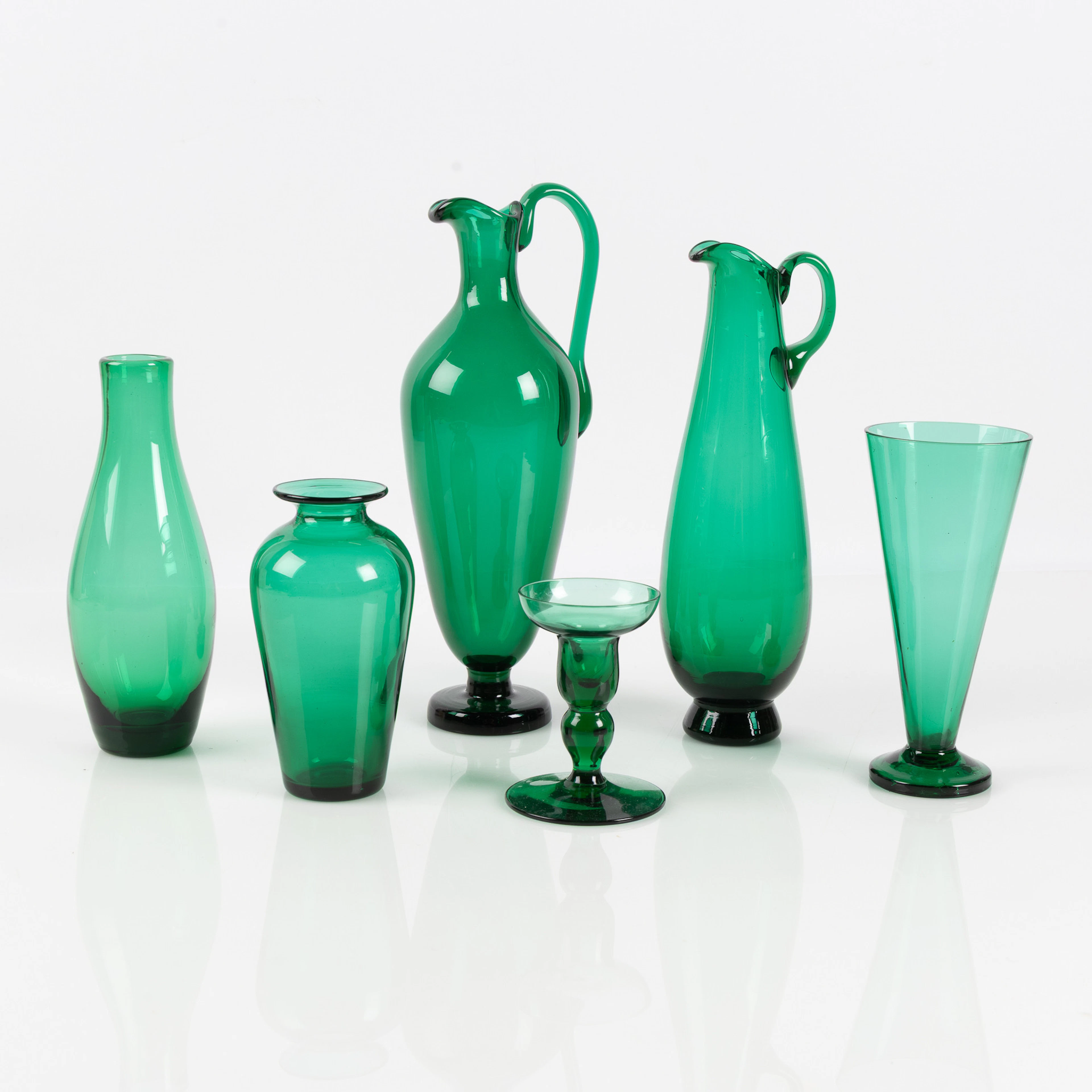 MONICA BRATT BL.A. Samling grönt glas, 6 delar, Reijmyre.