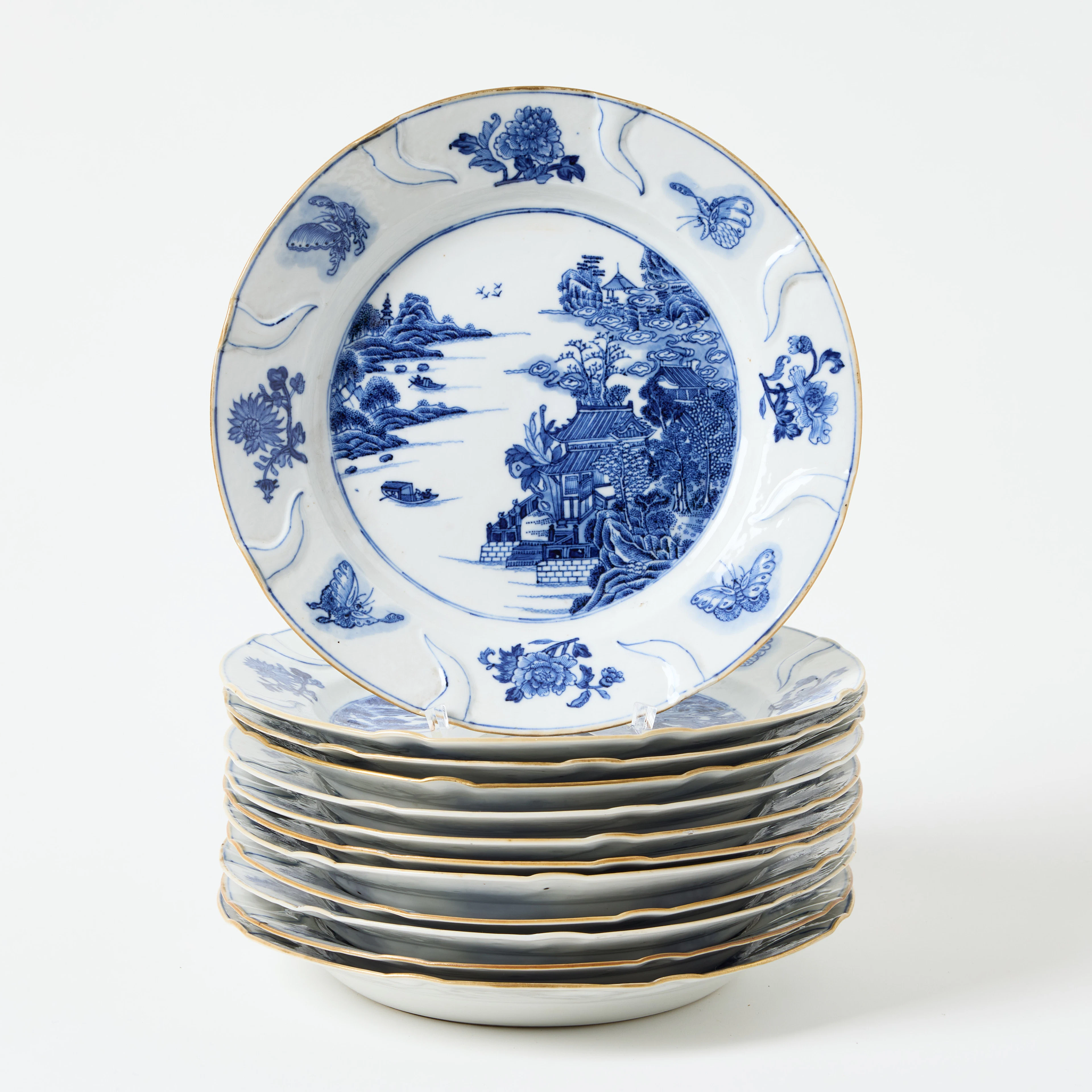 Twelve Unusual Chinese Blue and White Plates.