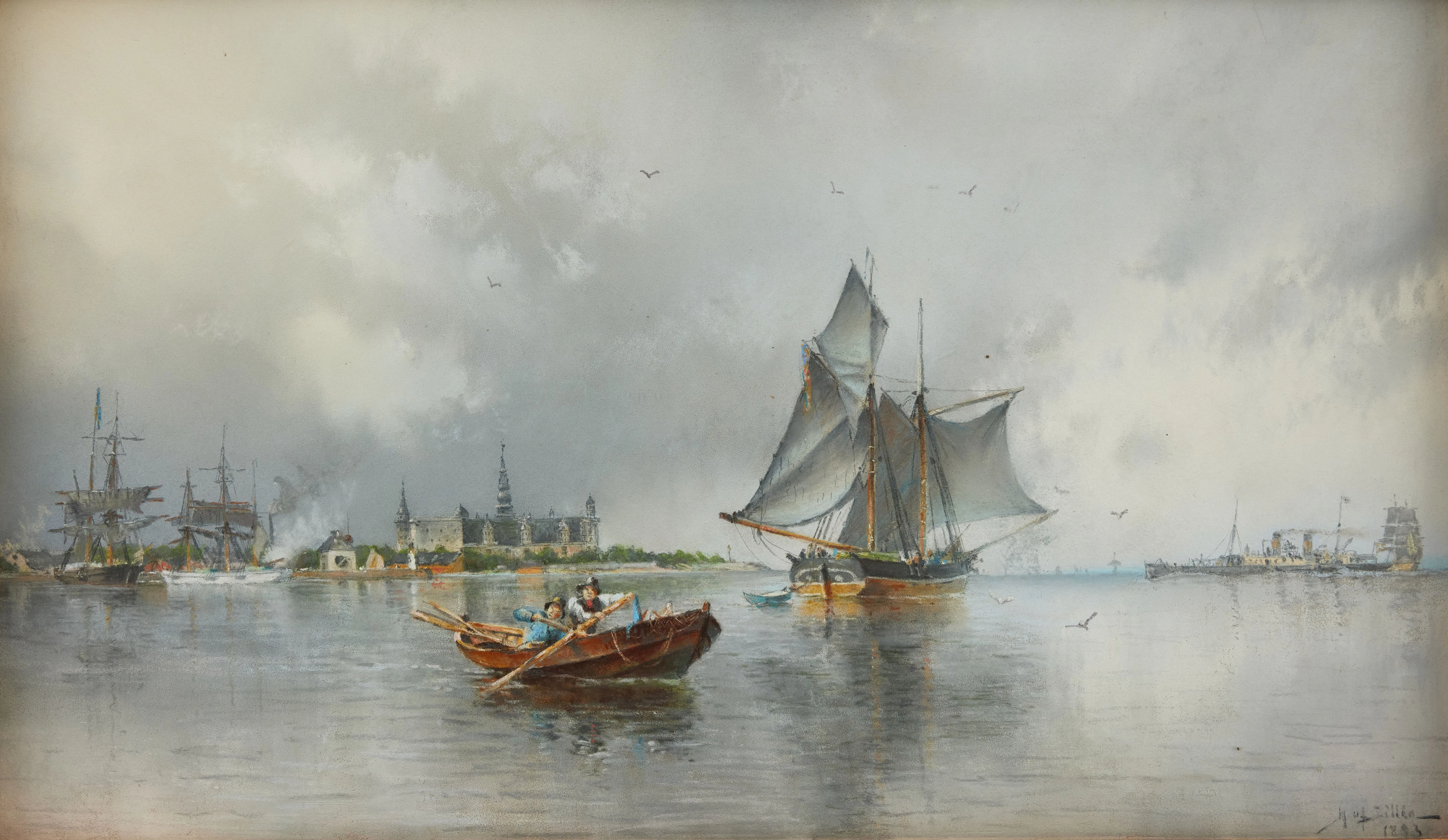 HERMAN AF SILLÉN (1857-1908). Fiskare utanför Kronborgs slott, Öresund.
