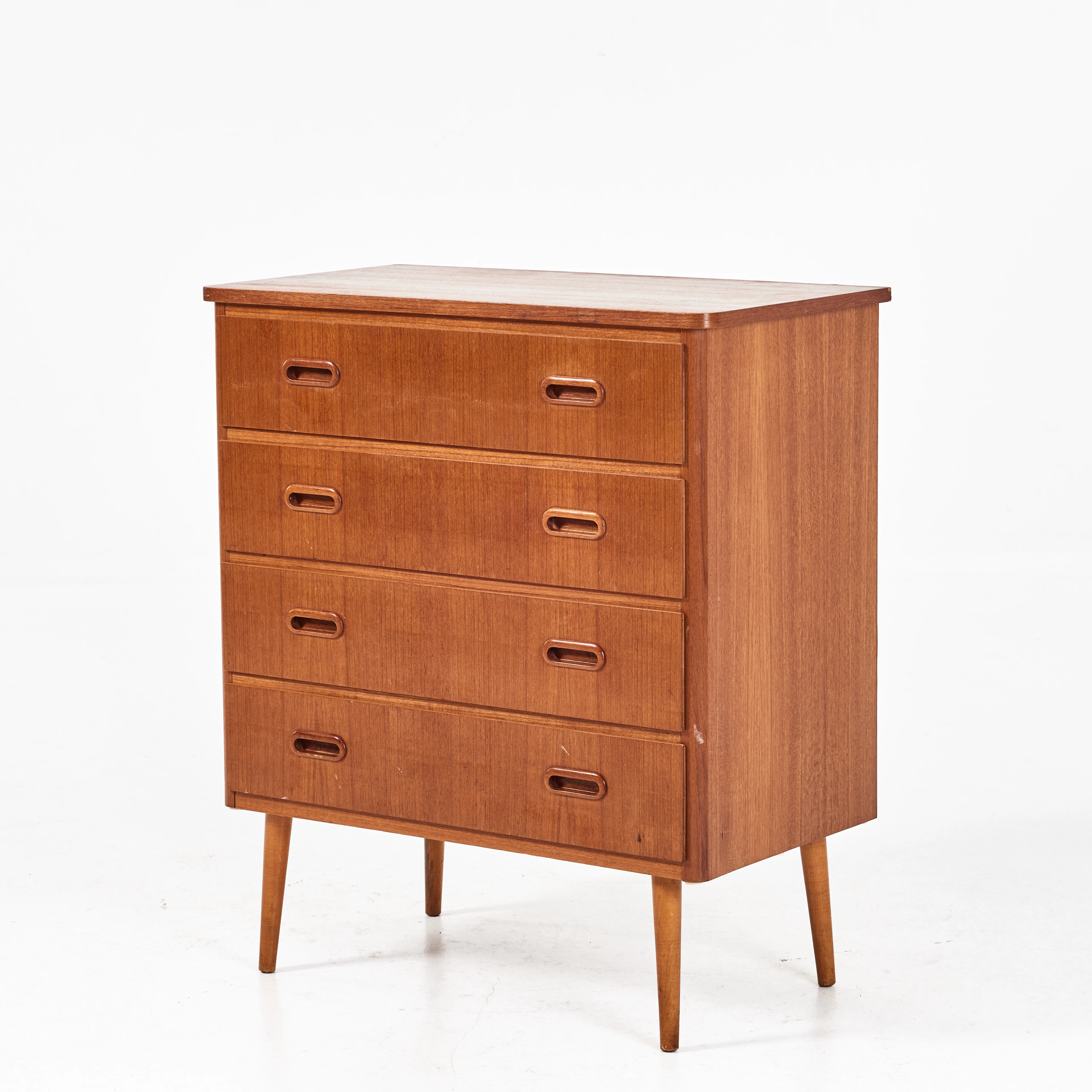 BYRÅ, 1960-tal, fanérad med teak, 4 lådor.