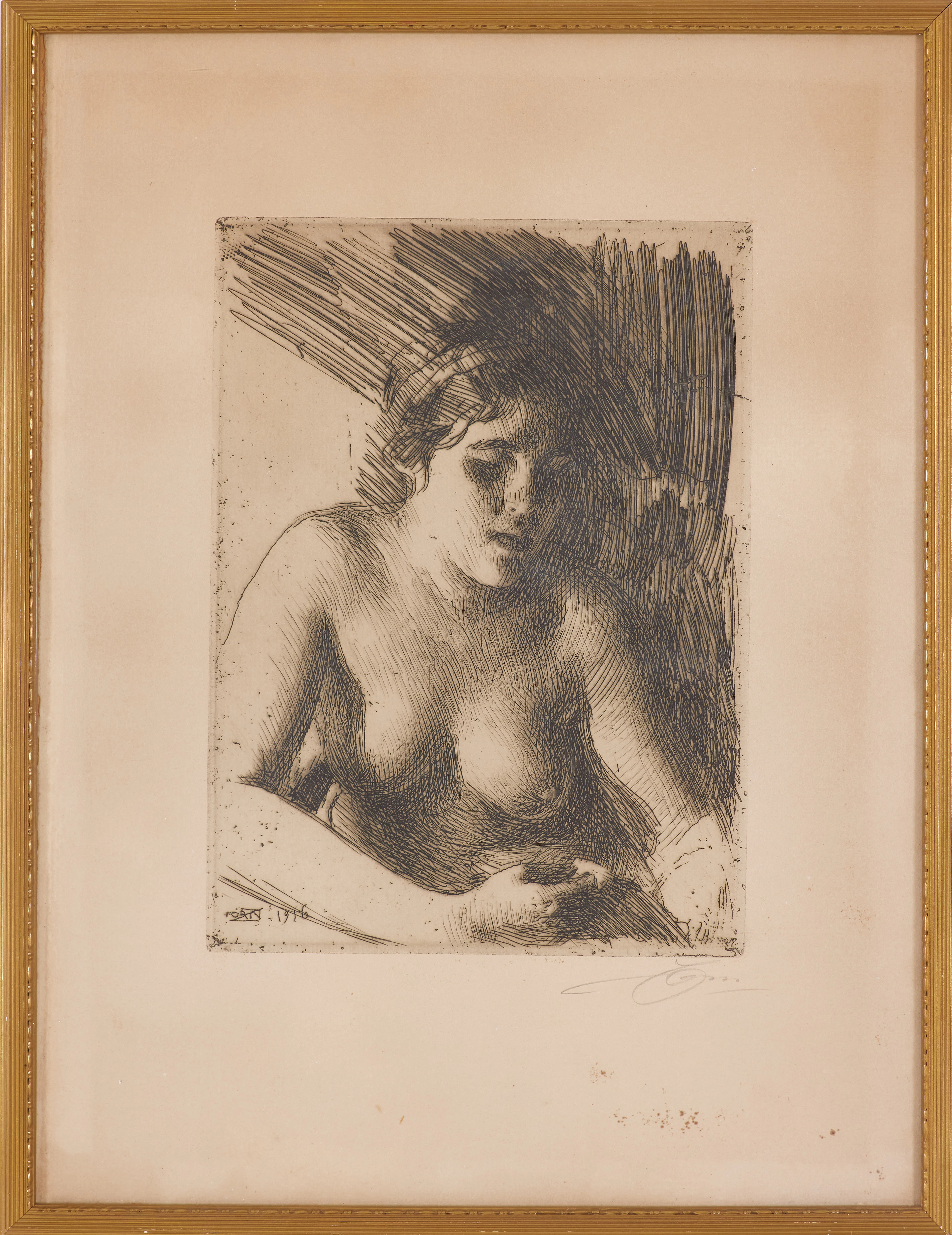 ANDERS ZORN. "Byst", etsning, signerad och daterad 1916 i trycket