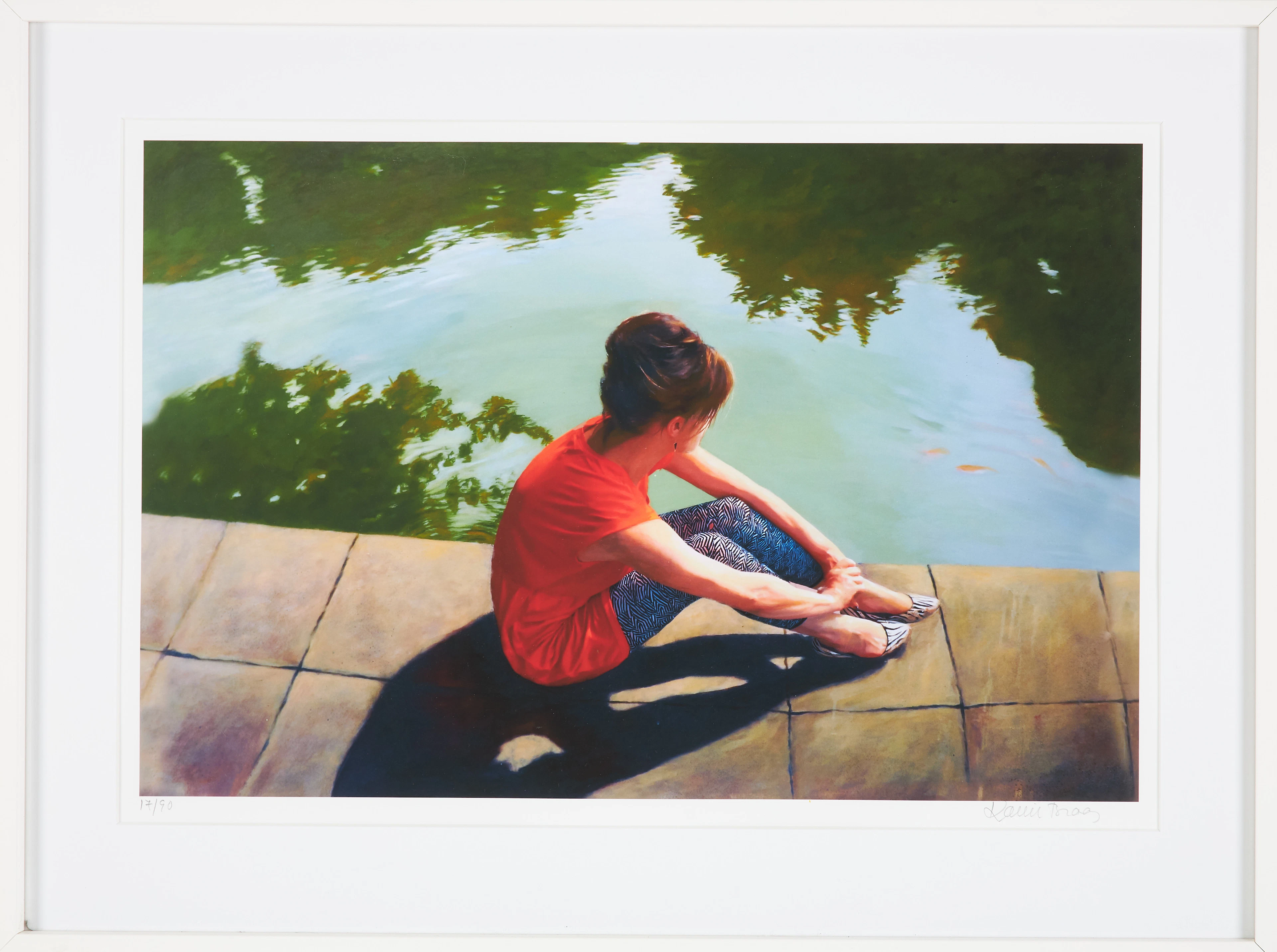 KARIN BROOS. "Flickan med guldfiskar", gicleetryck, numrerad 17/90