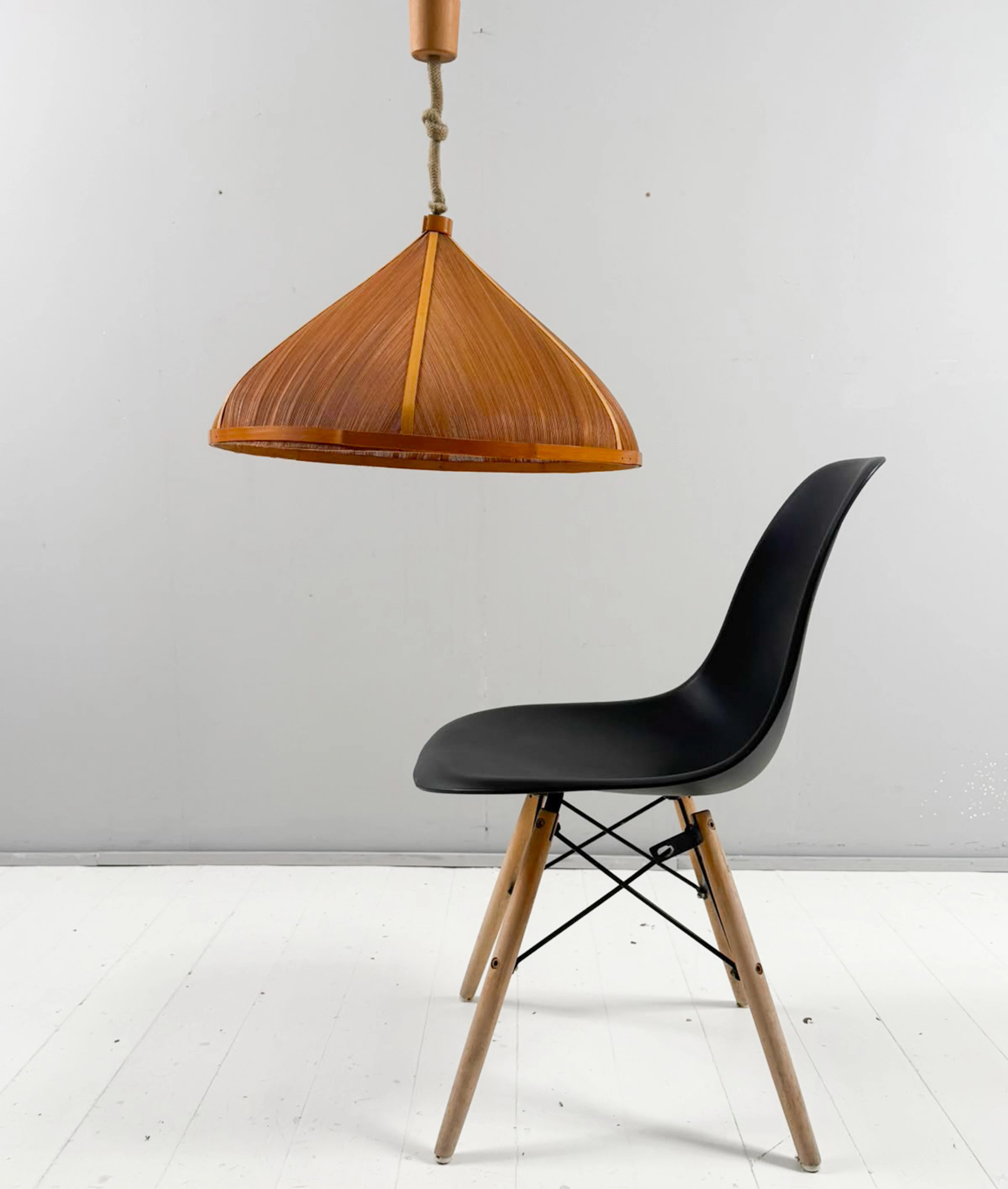 Mid Century Sisal Deckenlampe/Deckenleuchte, 1980er Jahre.
