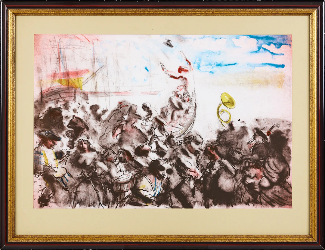 PETER DAHL. "Stolta stad" färglitografi, provtryck, signerad.