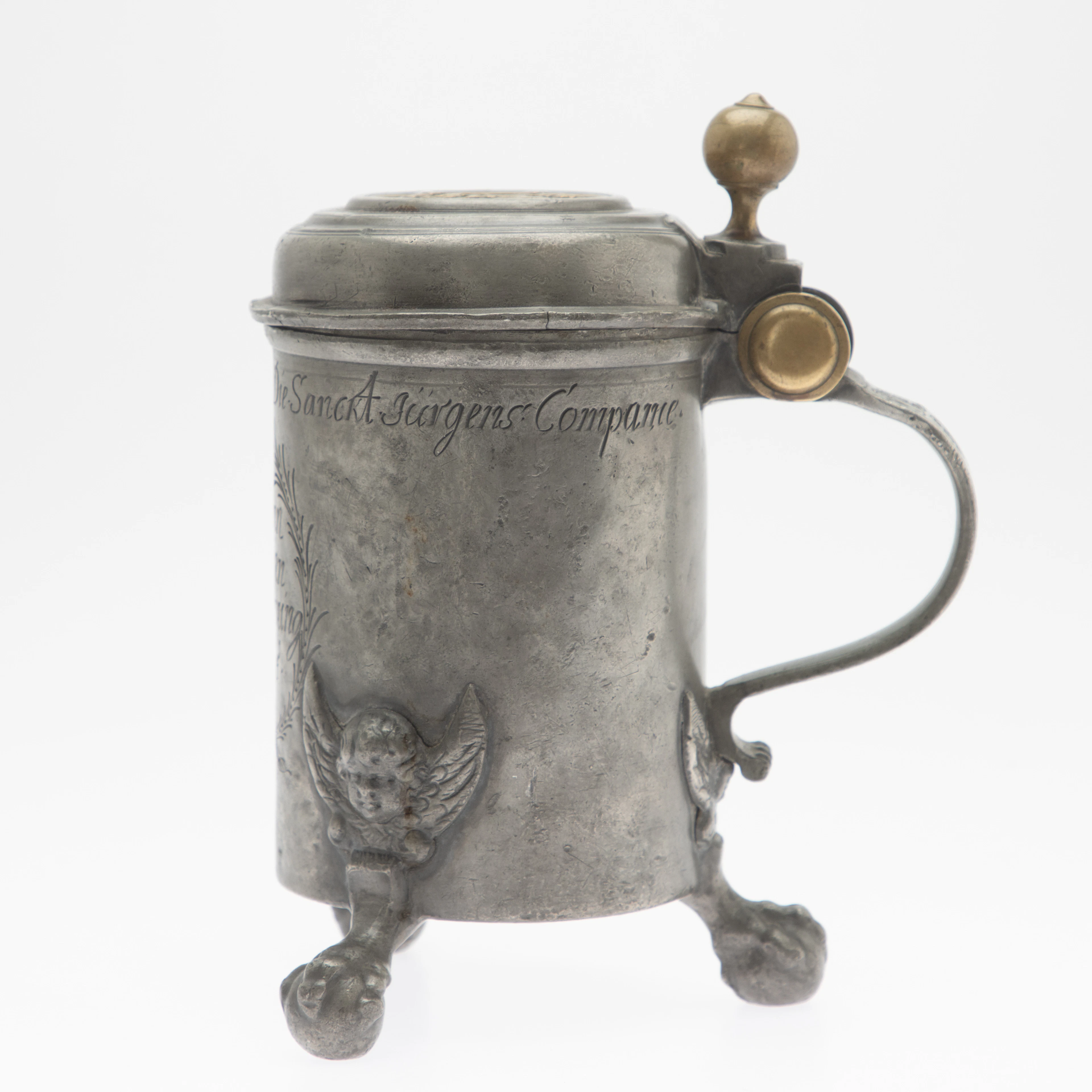 Humpen der Sankt Jürgens Companie, Zinn, dat. 1765.