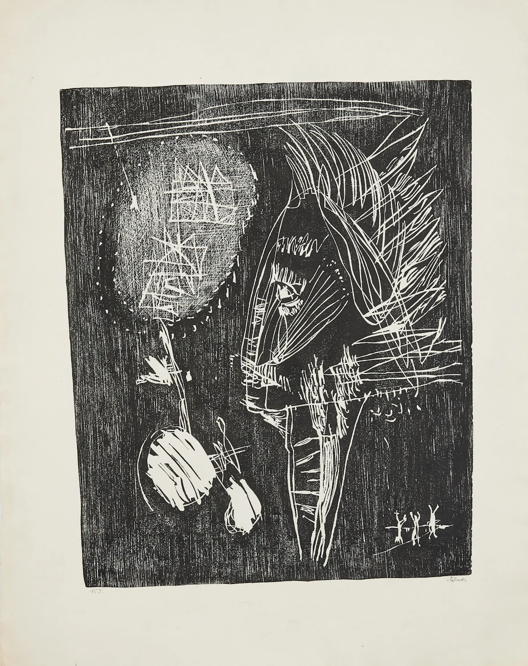 HERMAN TALVIK. "Siare", signerad och daterad 1953, träsnitt.
