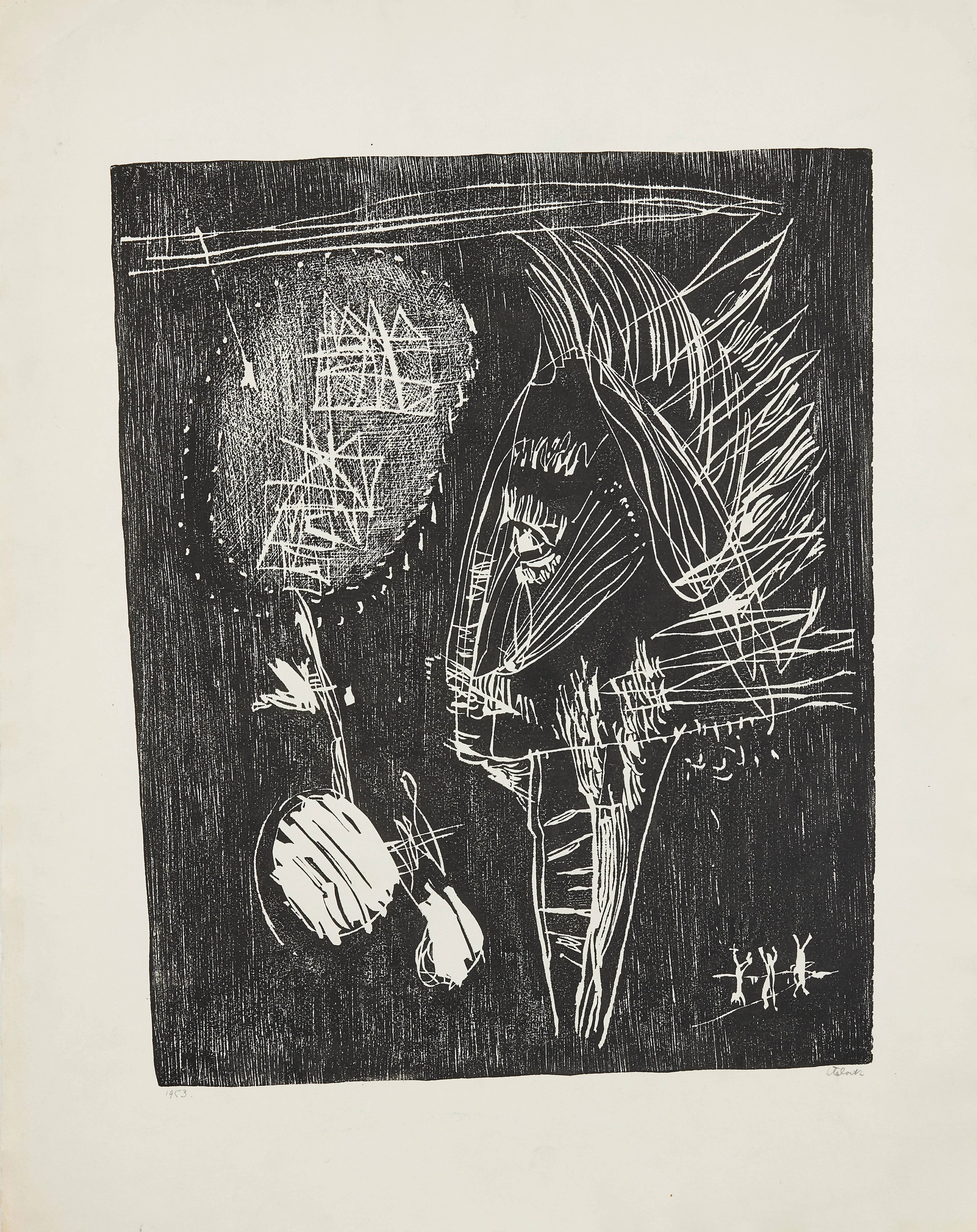 HERMAN TALVIK. "Siare", signerad och daterad 1953, träsnitt.