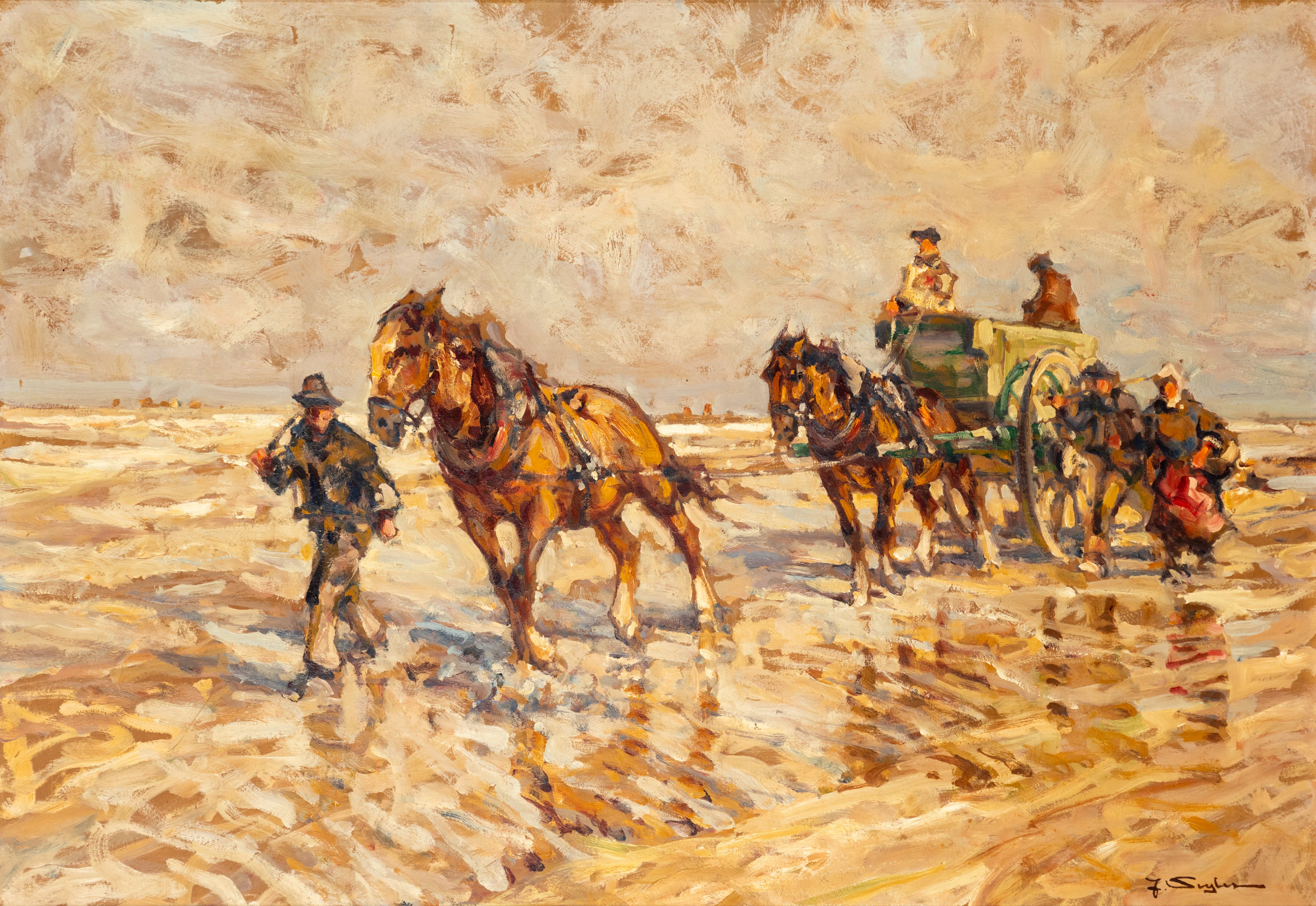 JULIUS SEYLER (1873-1958). Krevettenfischer mit Pferdegespann.