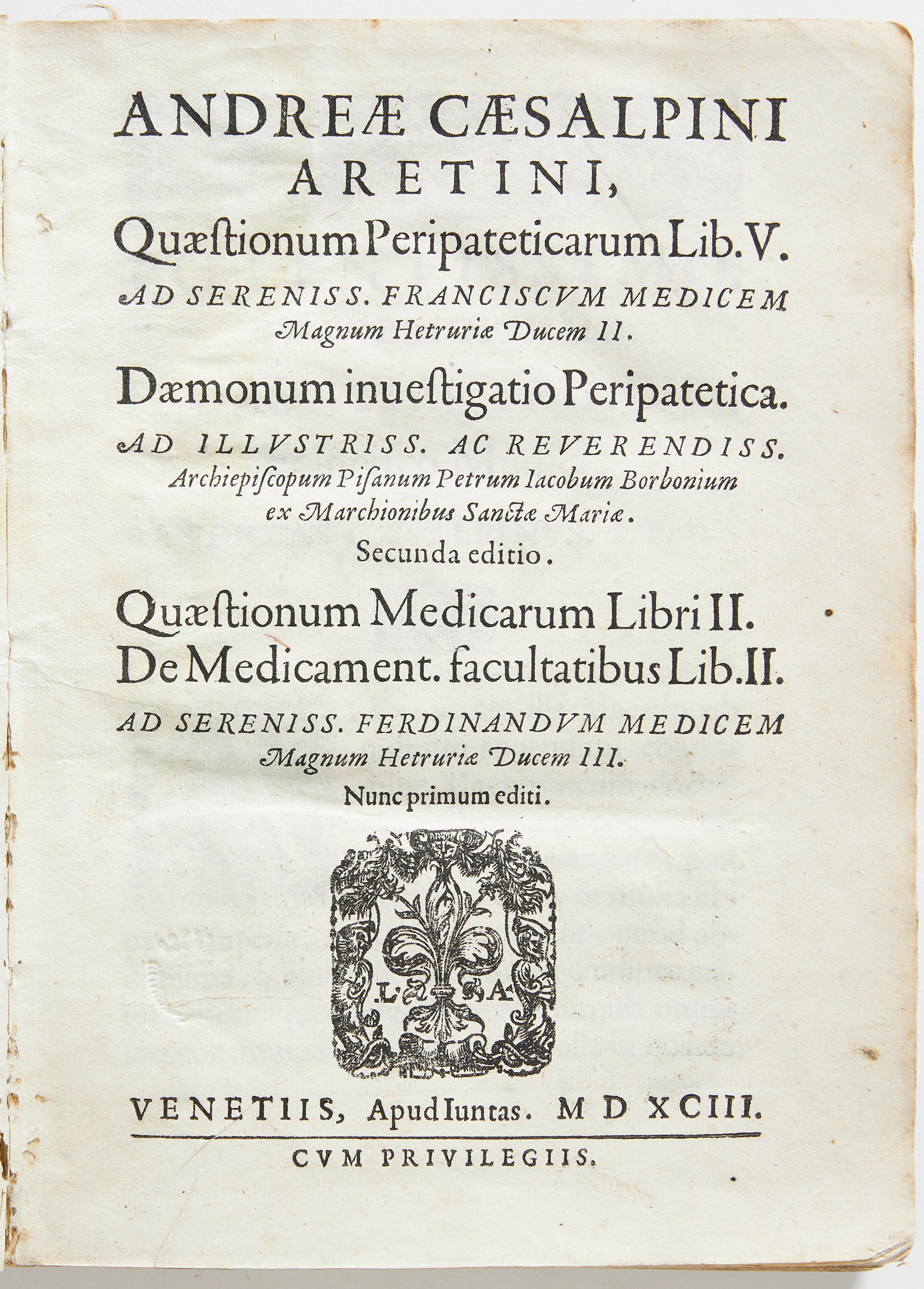 CESALPINO'S IMPORTANT WORK ON THE MOVEMENT OF BLOOD 1593.