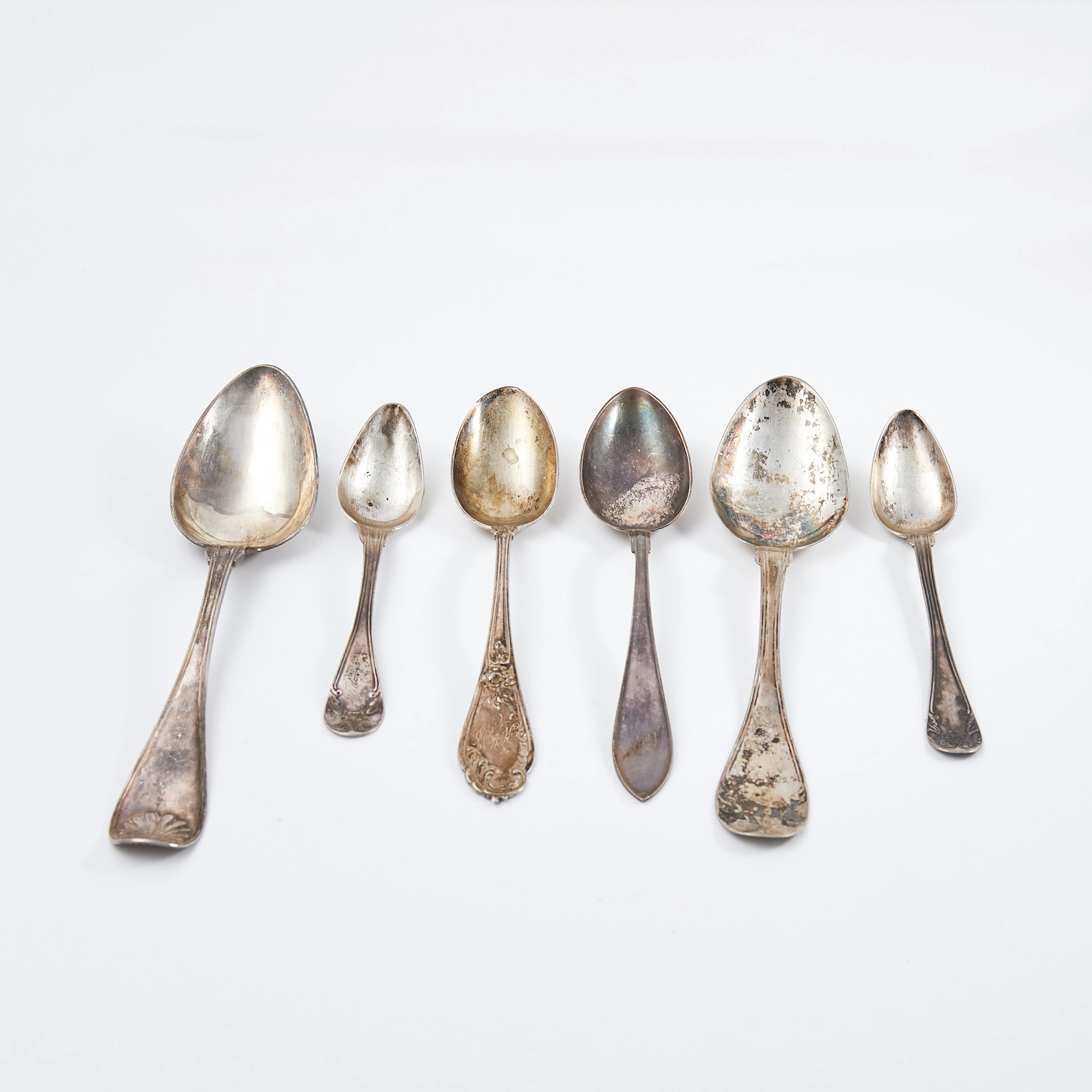 SKEDAR, 6 st, silver, bl.a. Johan Olof Östlund (1848-1877), 18/1900-tal.