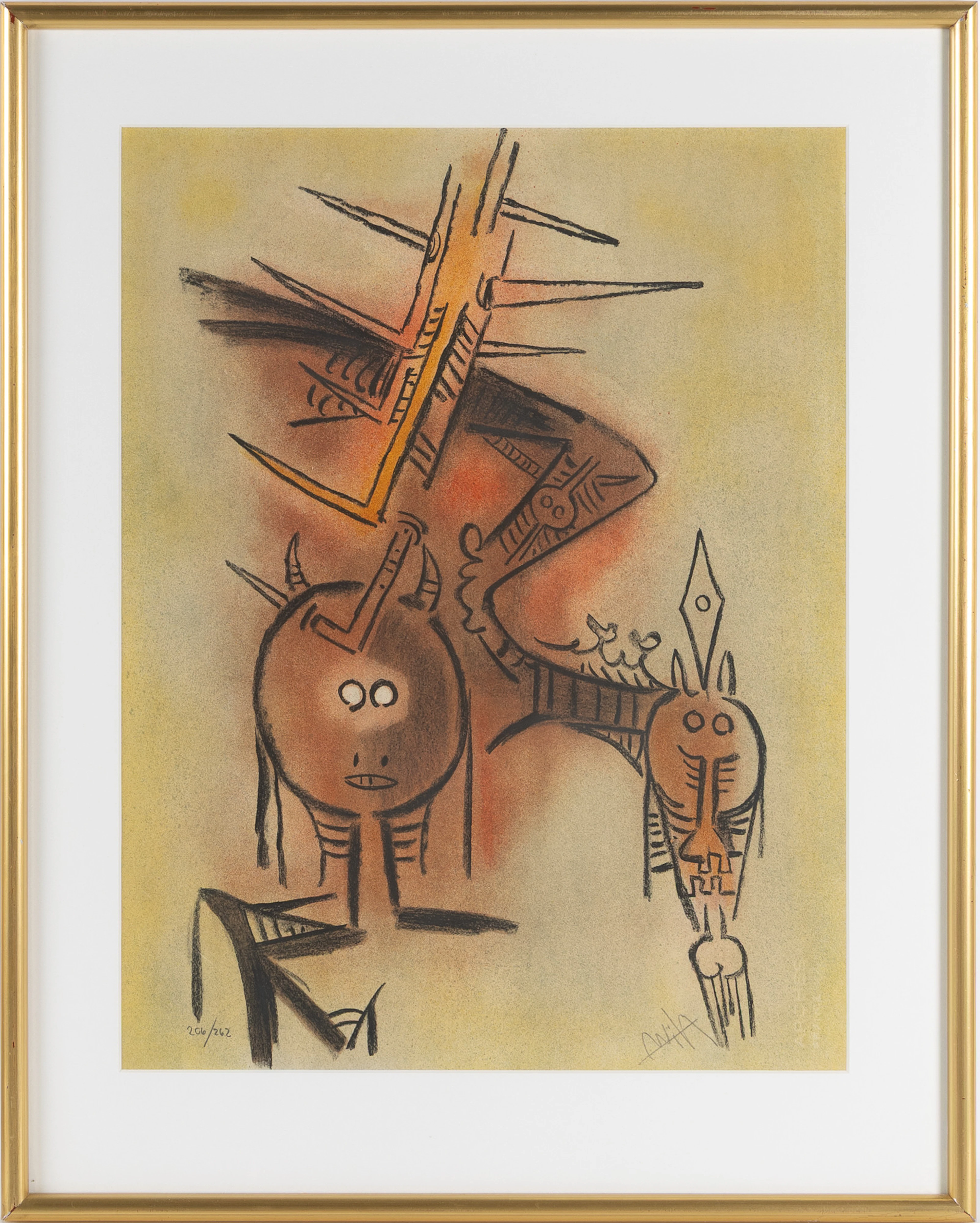 WILFREDO LAM. Komposition ur mappen "Pleni Luna", färglitografi.