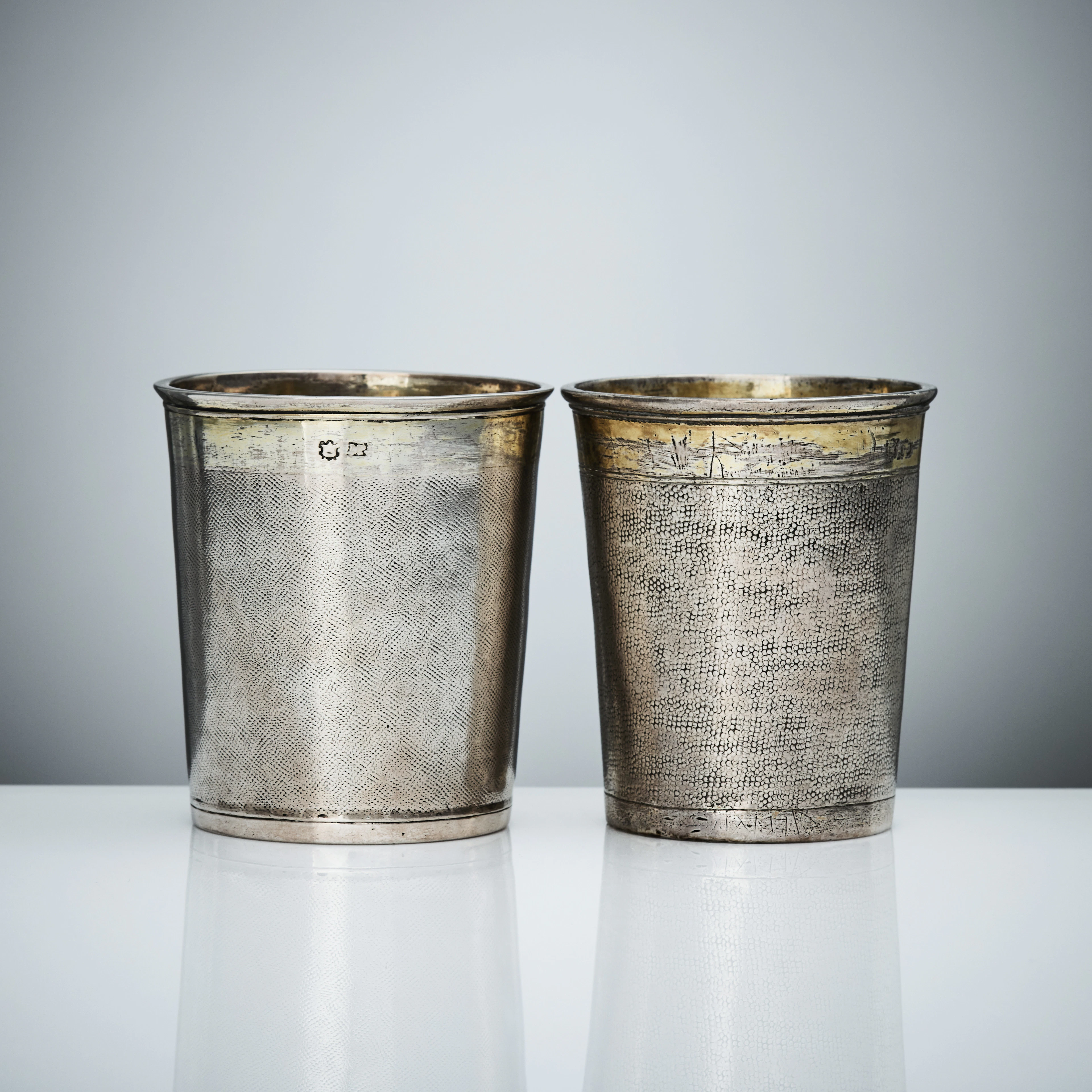 MICHEL POHL D Ä. Bägare, 2 st, silver, Stockholm (verksam 1655-1699). Barock.