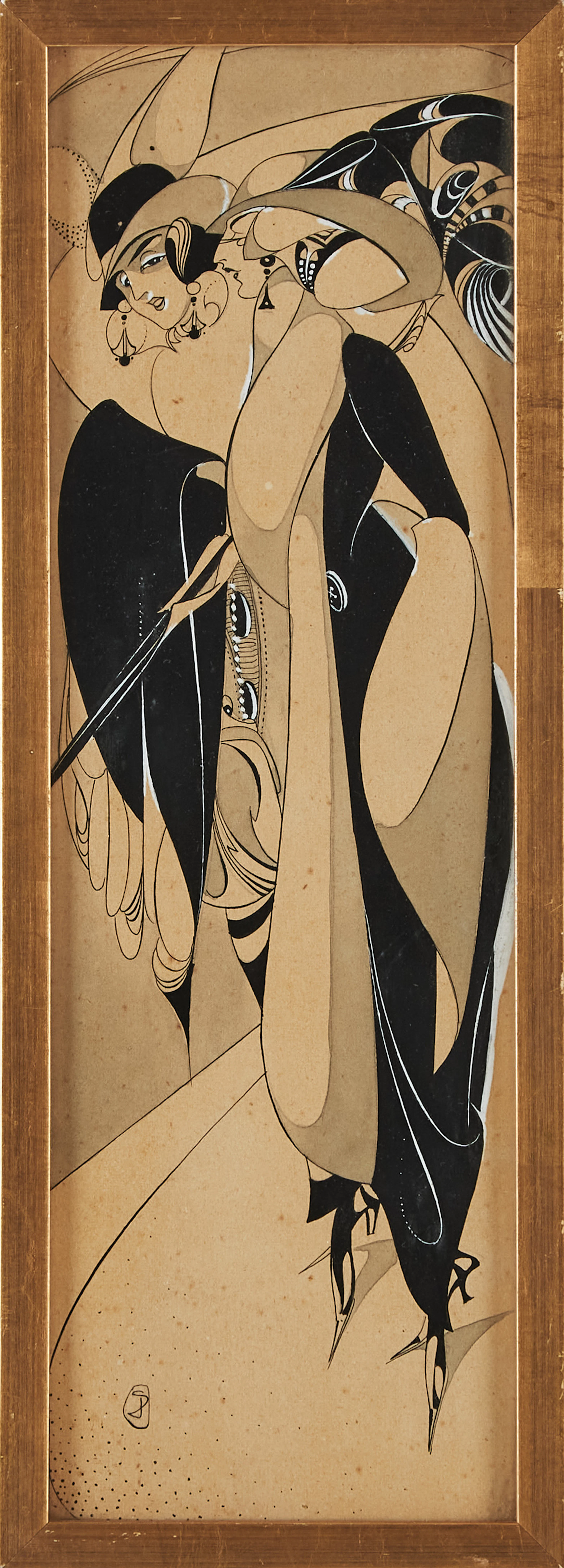 AUBREY BEARDSLEY (1872 - 1898). Efter. Dam med paraply, art noveau