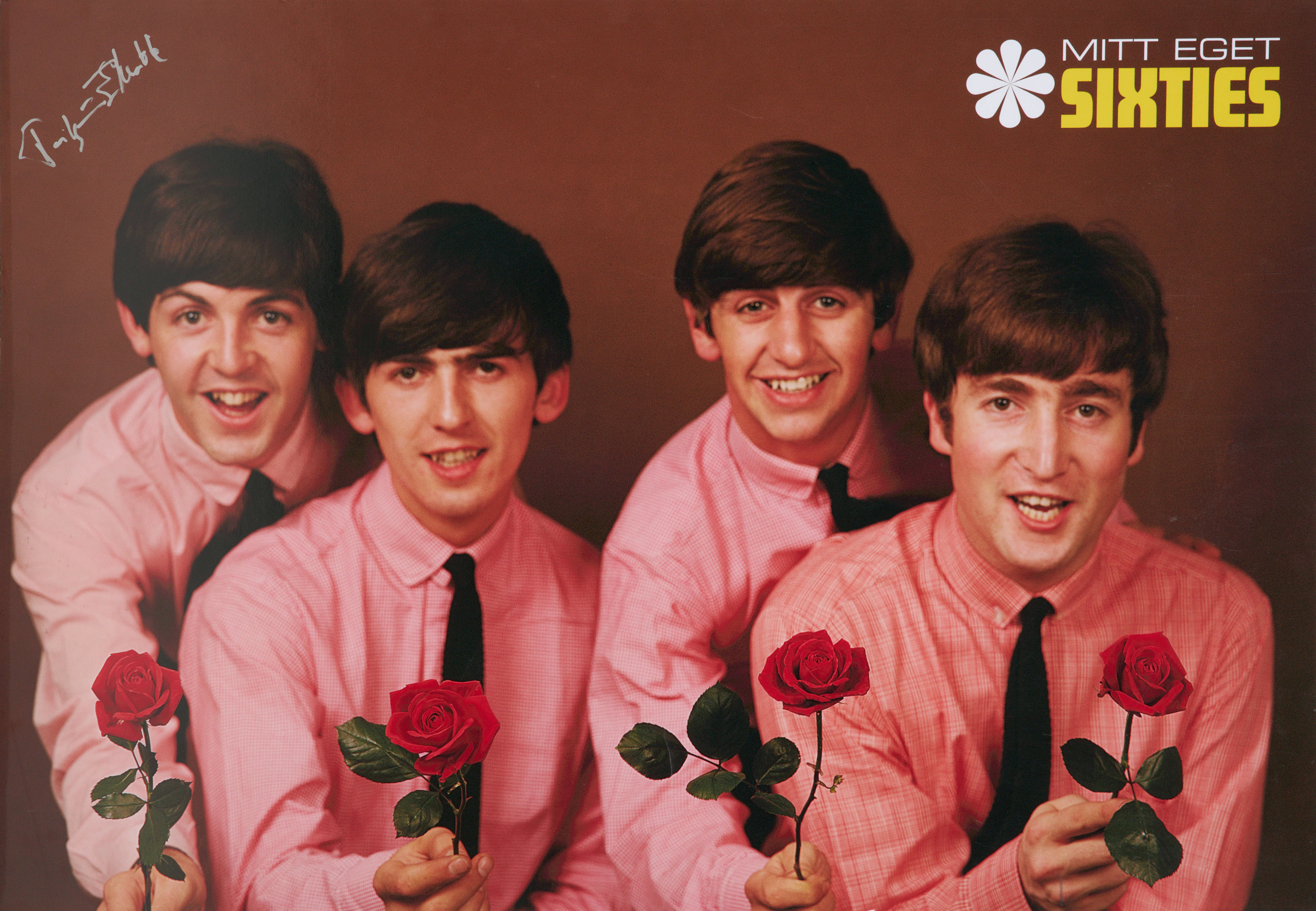THORBJÖRN EHRNVALL (1939-). Signerad affisch, The Beatles med rosor