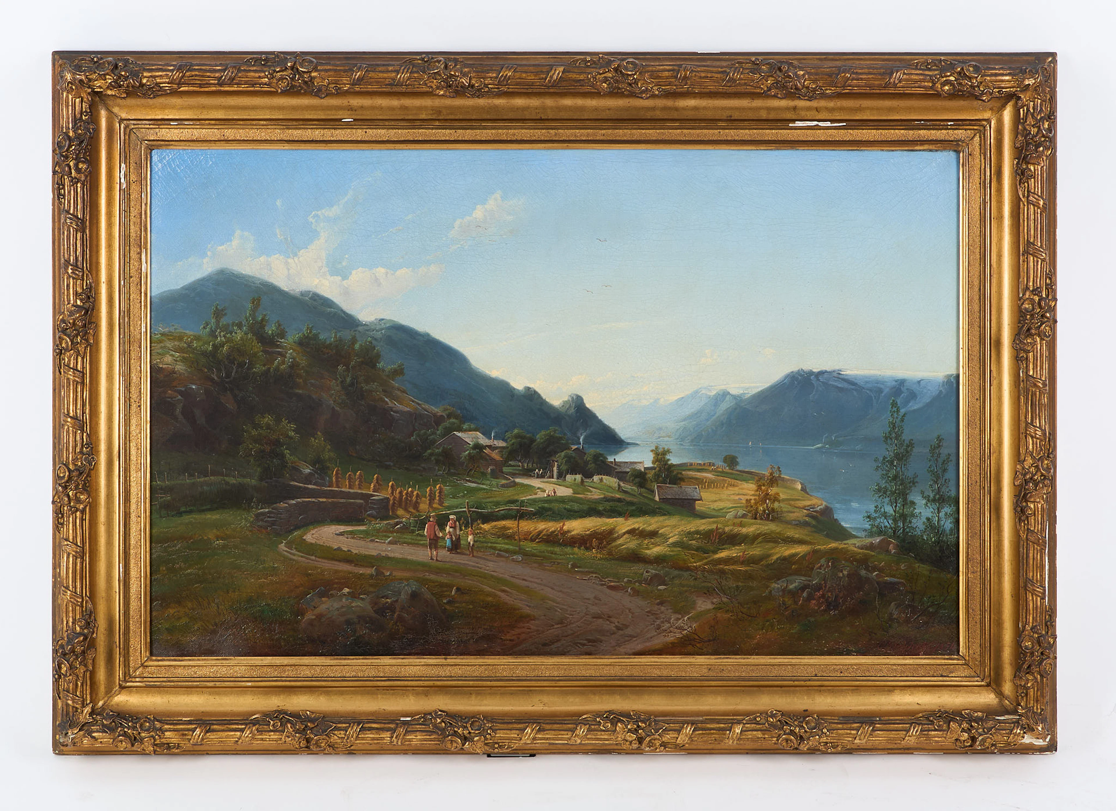 FRANZ WILHELM SCHIERTZ (1813-1887). Bondgård i norsk fjord, signerad