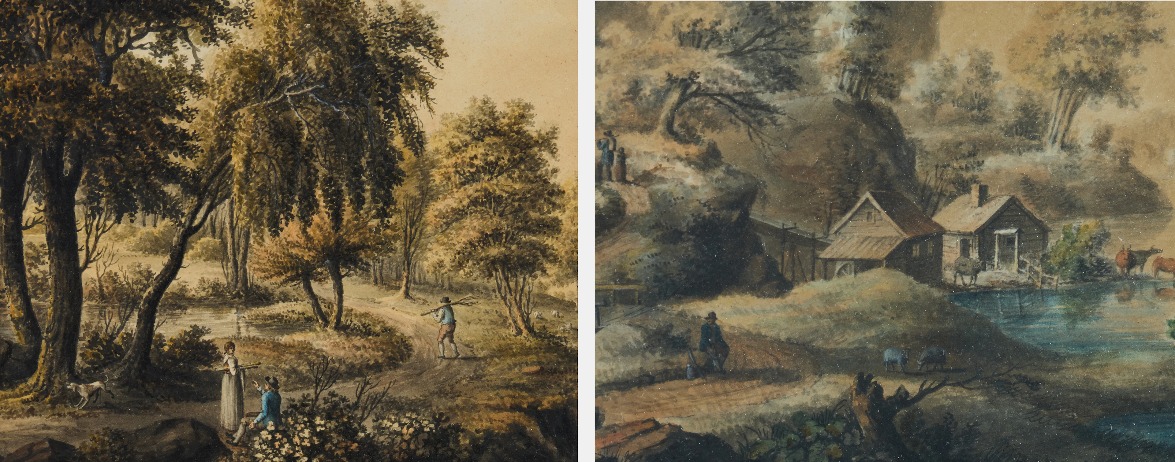 JUSTUS FREDRIK WEINBERG (1770-1832). Figurer i landskap - två kompositioner.