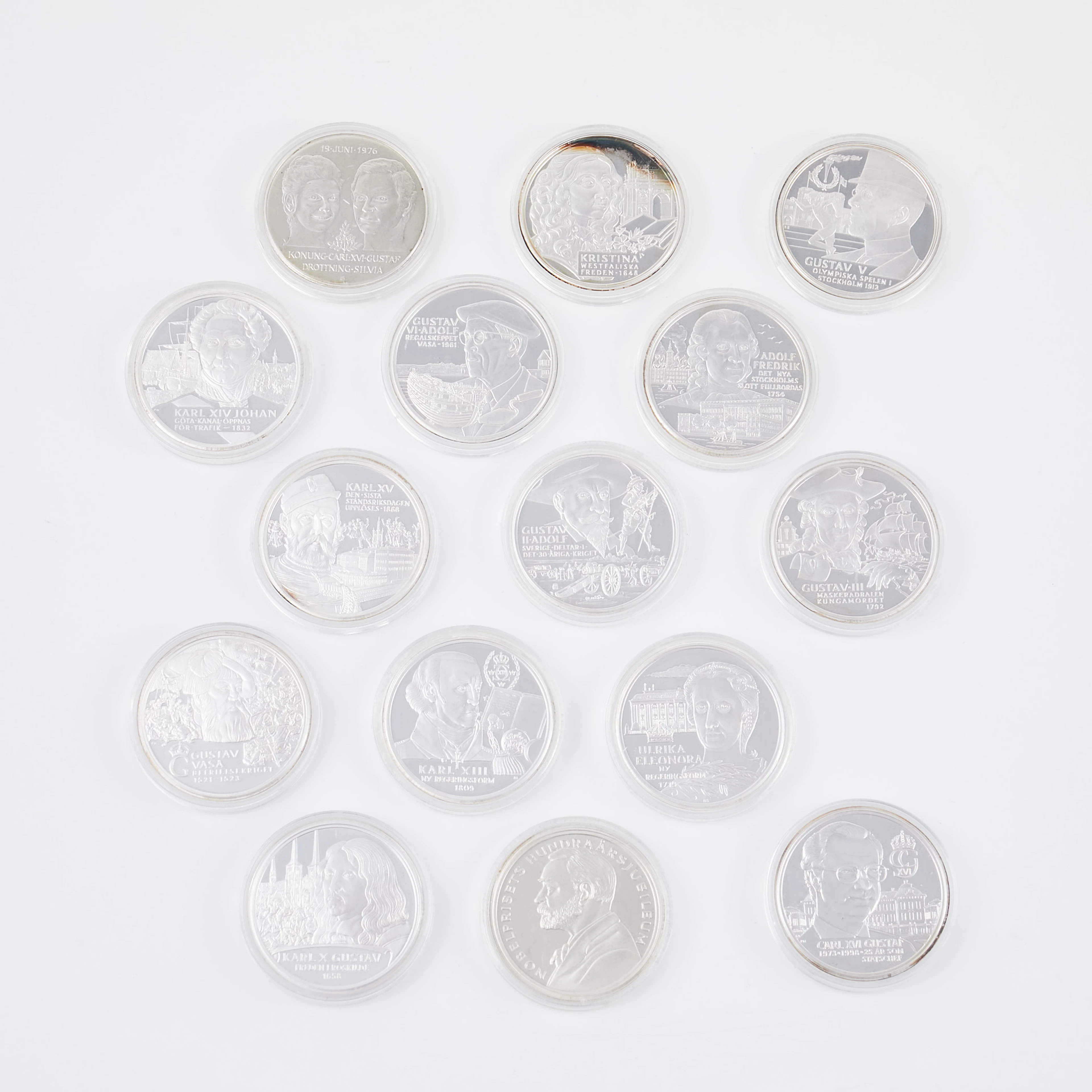 MINNESMYNT, 15 st, silver, Kungariket Sverige, i etui.