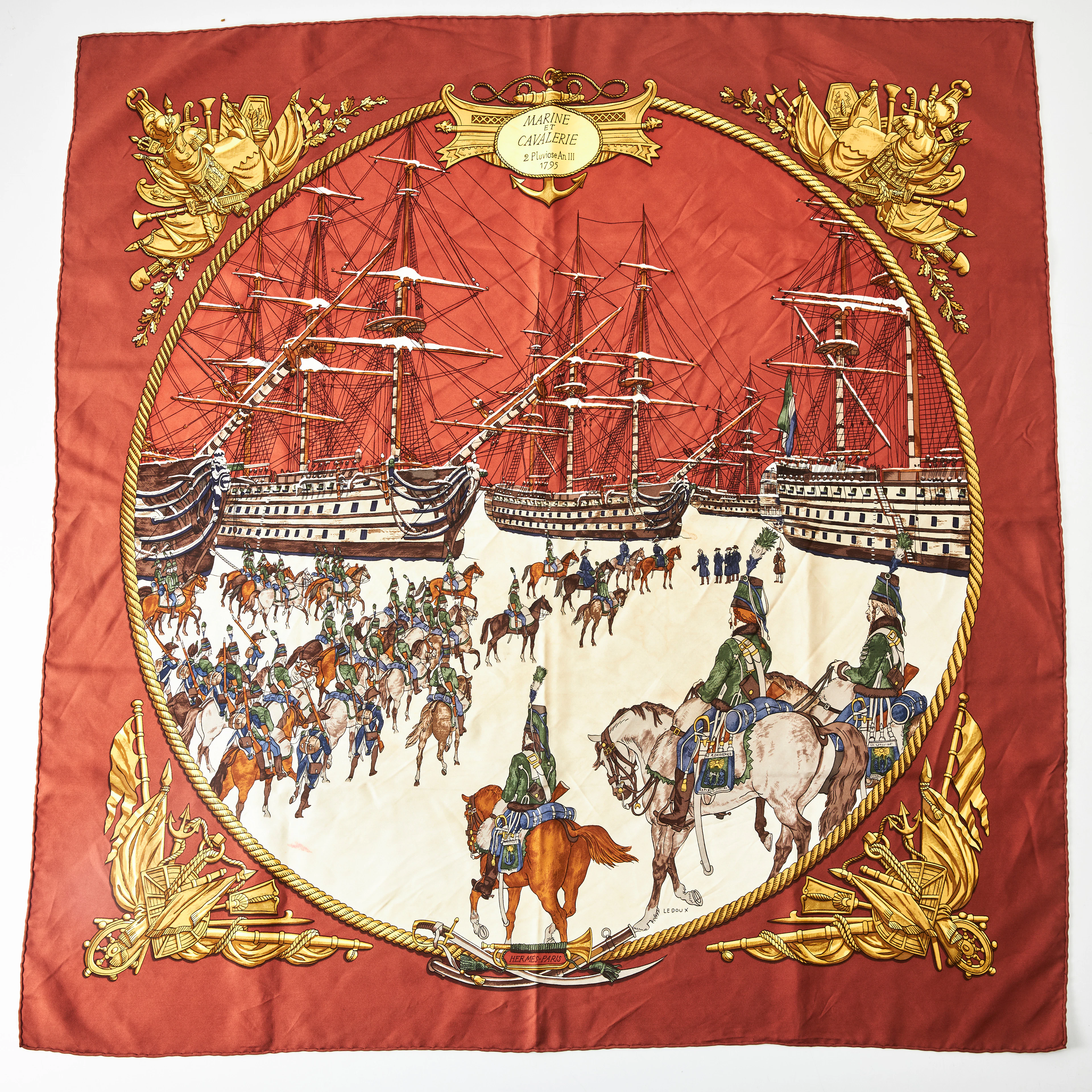 HERMÈS, "Marine et Cavalerie 2 Pluviose an III 1795" , scarf, siden