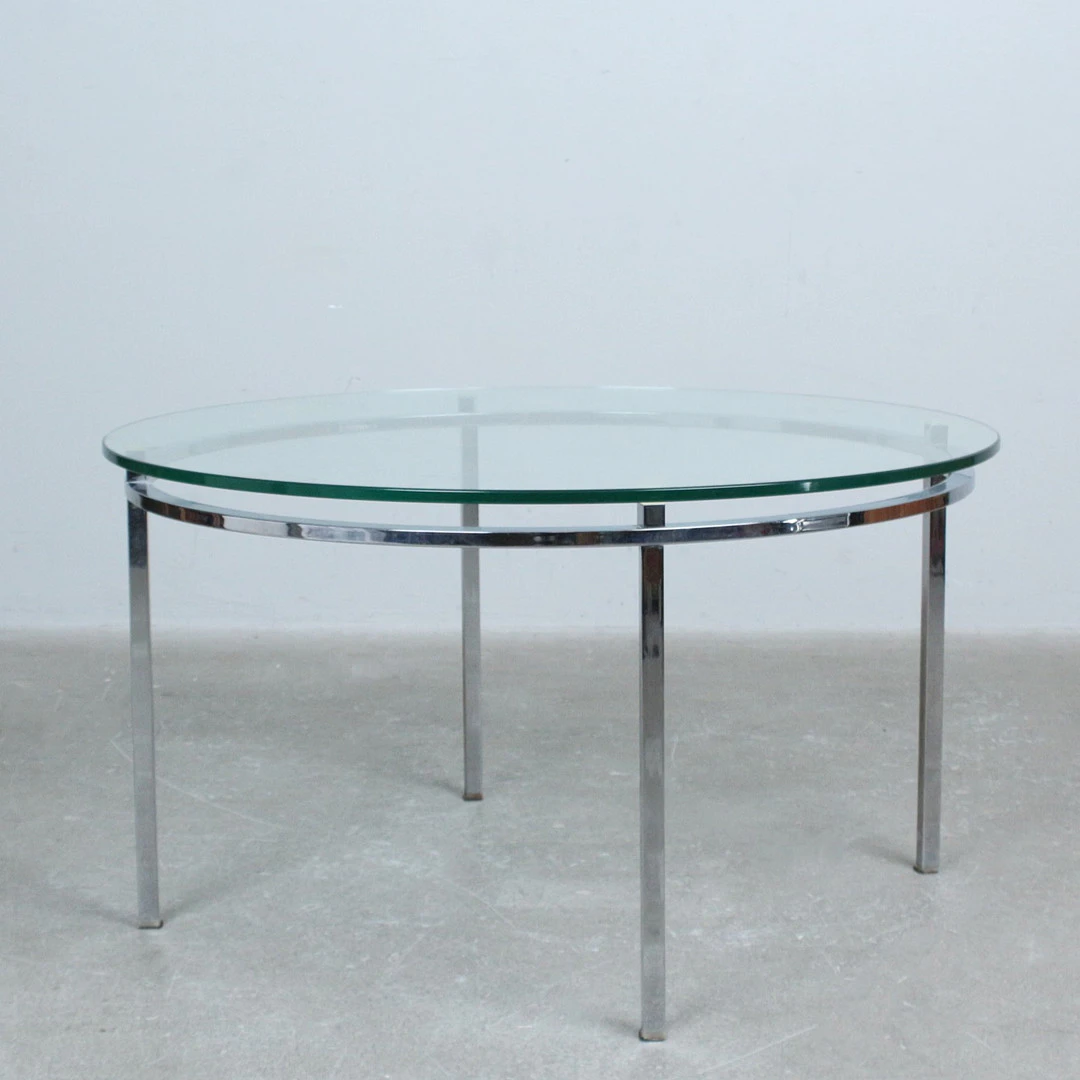 Runder Coffee Table / Couchtisch, verchromter Stahl, Glas, Deutschland, 1970er.