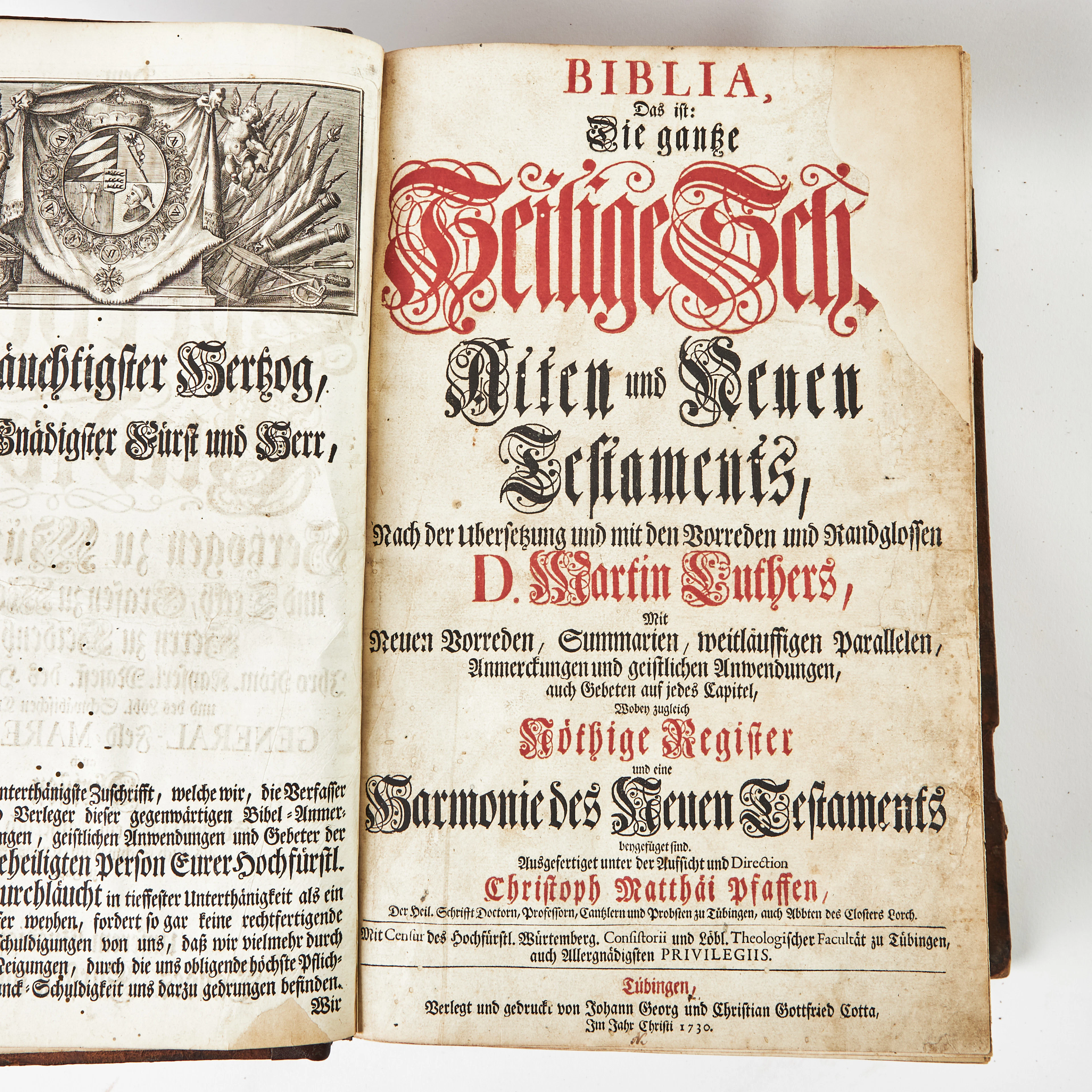 LUTHERS STORA ILLUSTRERADE BIBEL, TRYCKT I TÜBINGEN 1730.
