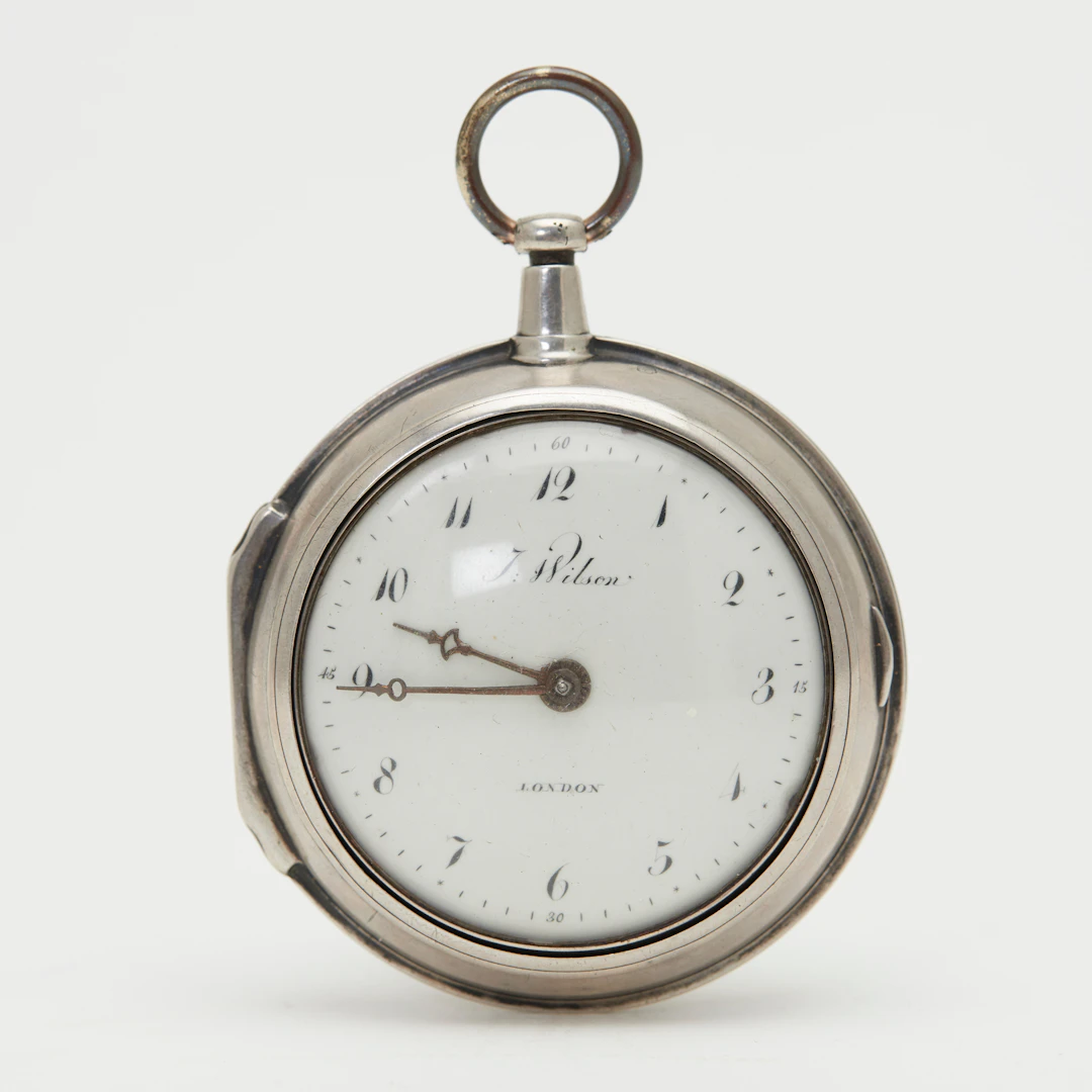 J. WILSON, LONDON. Spindeltaschenuhr, Pair-Cased, 925er Silber, um