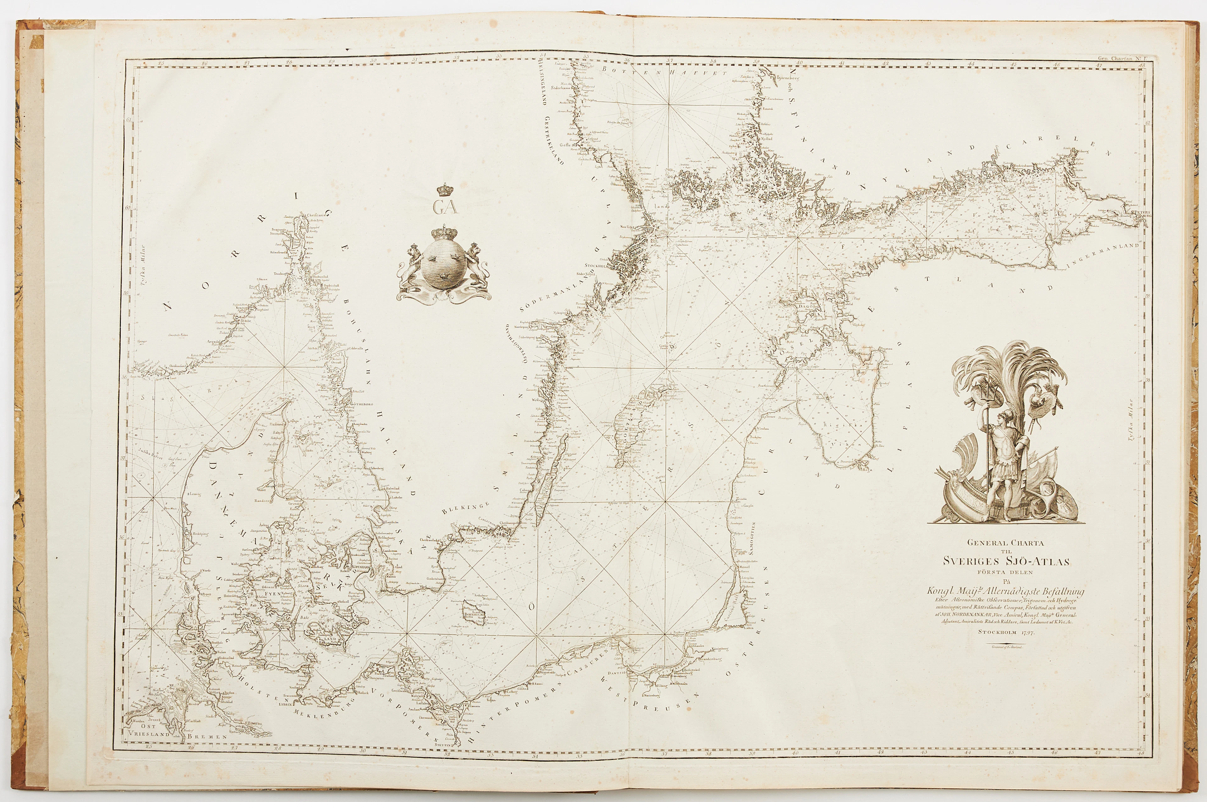 ORDENANKARS OVANLIGA SJÖATLAS MED 12 SJÖKORT, samt 3 av Klint.