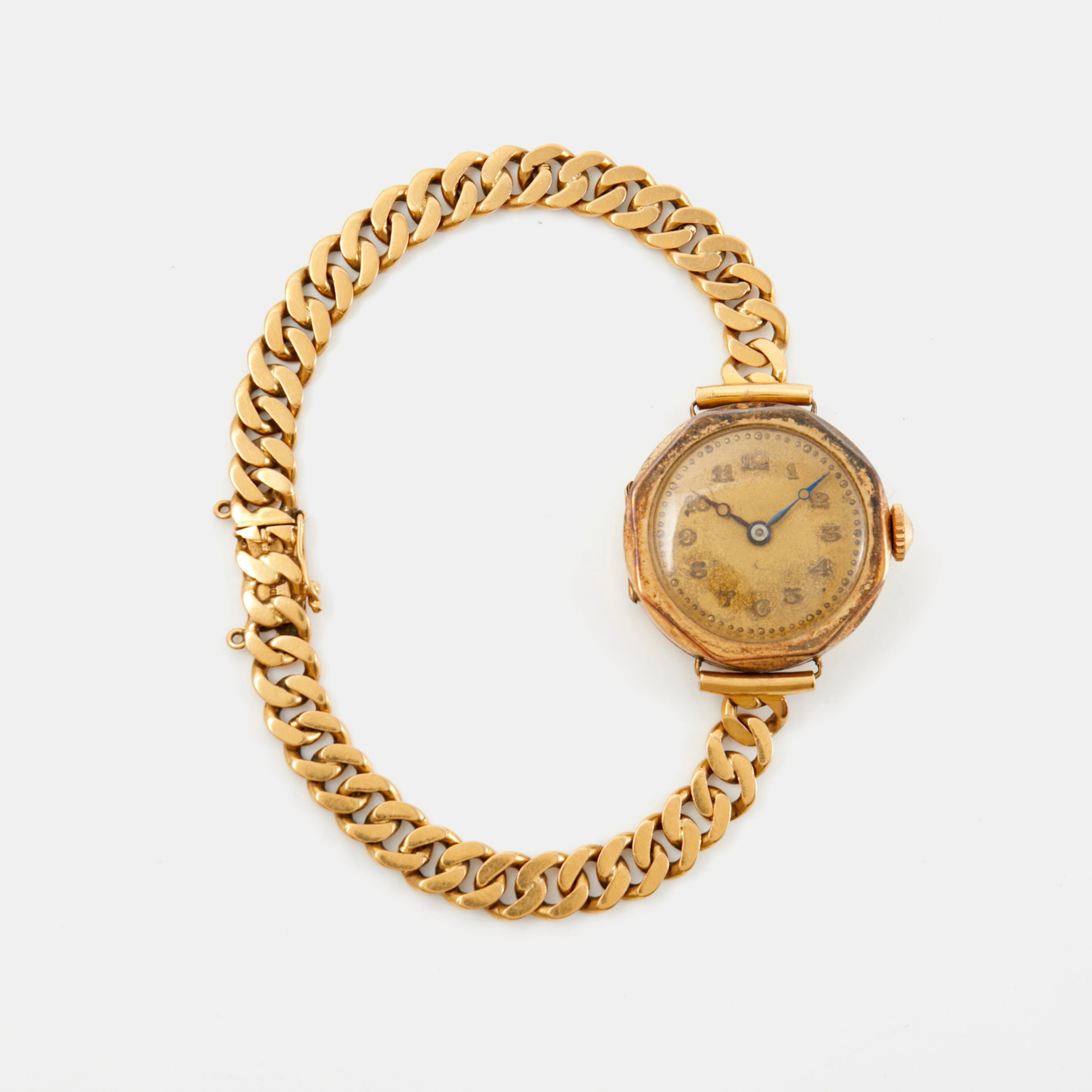 ARMBANDSUR, boett i 14 guld, 23 mm, länk i 18 k guld, 1920-tal.