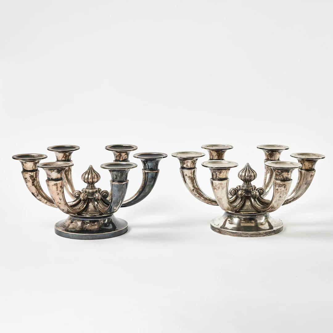 KANDELABRAR, 1 par, silver, 1920/30-tal.