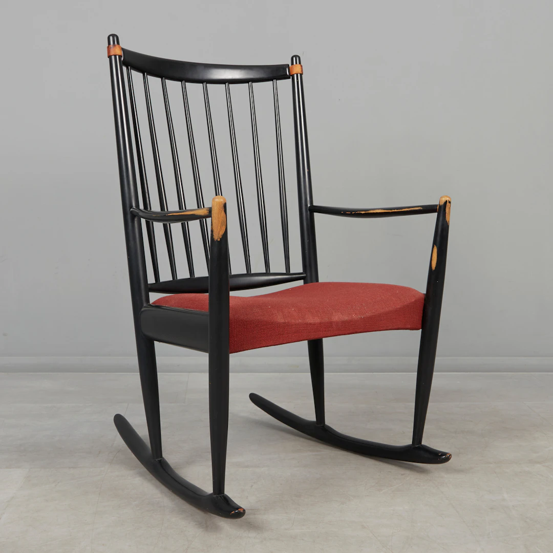 IELS EILERSEN. Schaukelstuhl / Stuhl, Holz, Textil, 1960er Jahre, Dänemark.