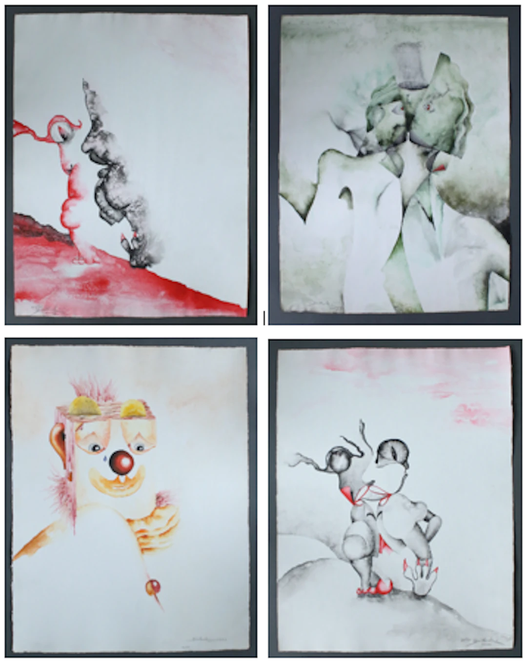 BLÄTTERSTEIN. 4 x Mischtechnik Hochformat, signiert & datiert, ca. 50 x 65 cm.