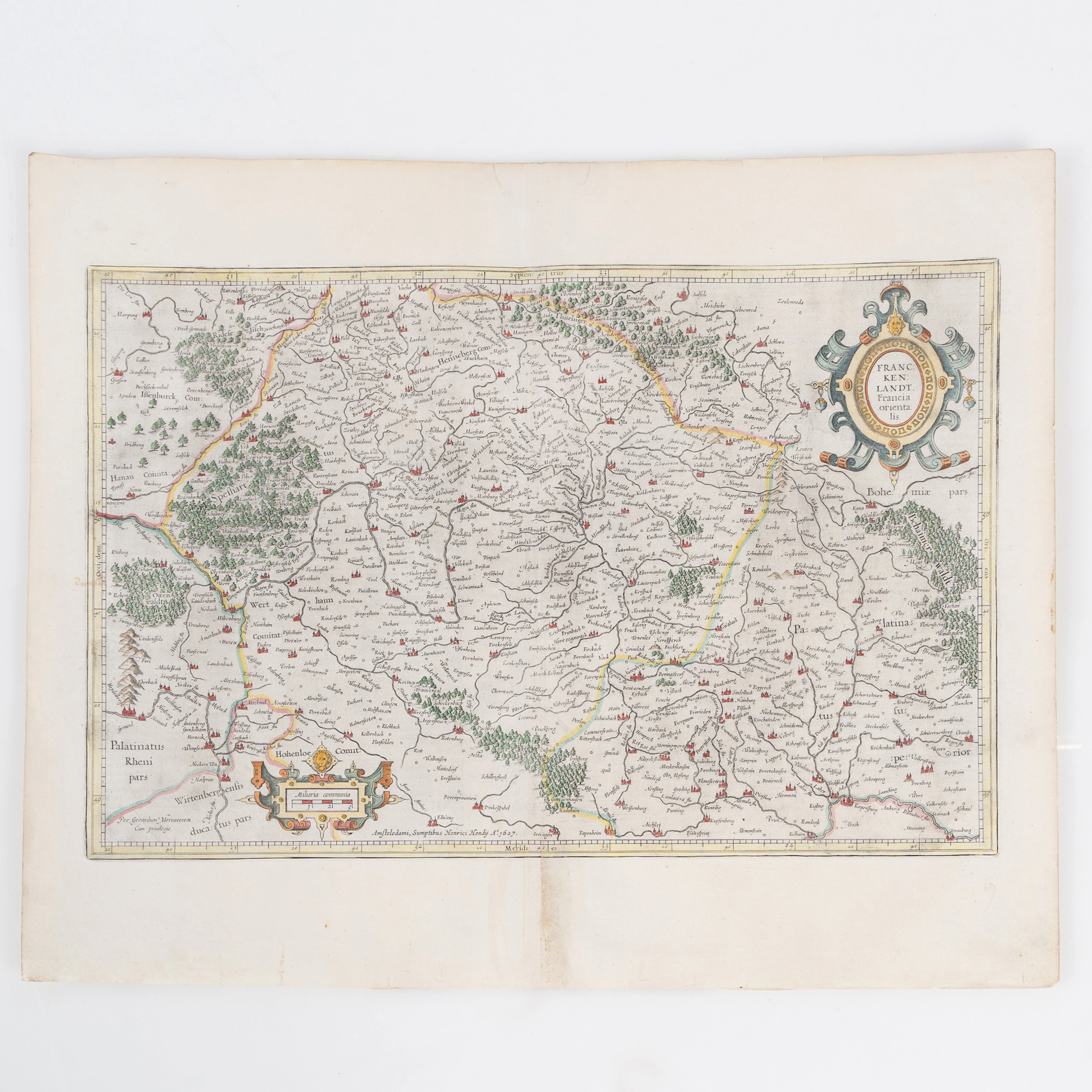 MERCATOR / HONDIUS, Karta "Francken Landt, Francia Orientalis" Amsterdam 1627.