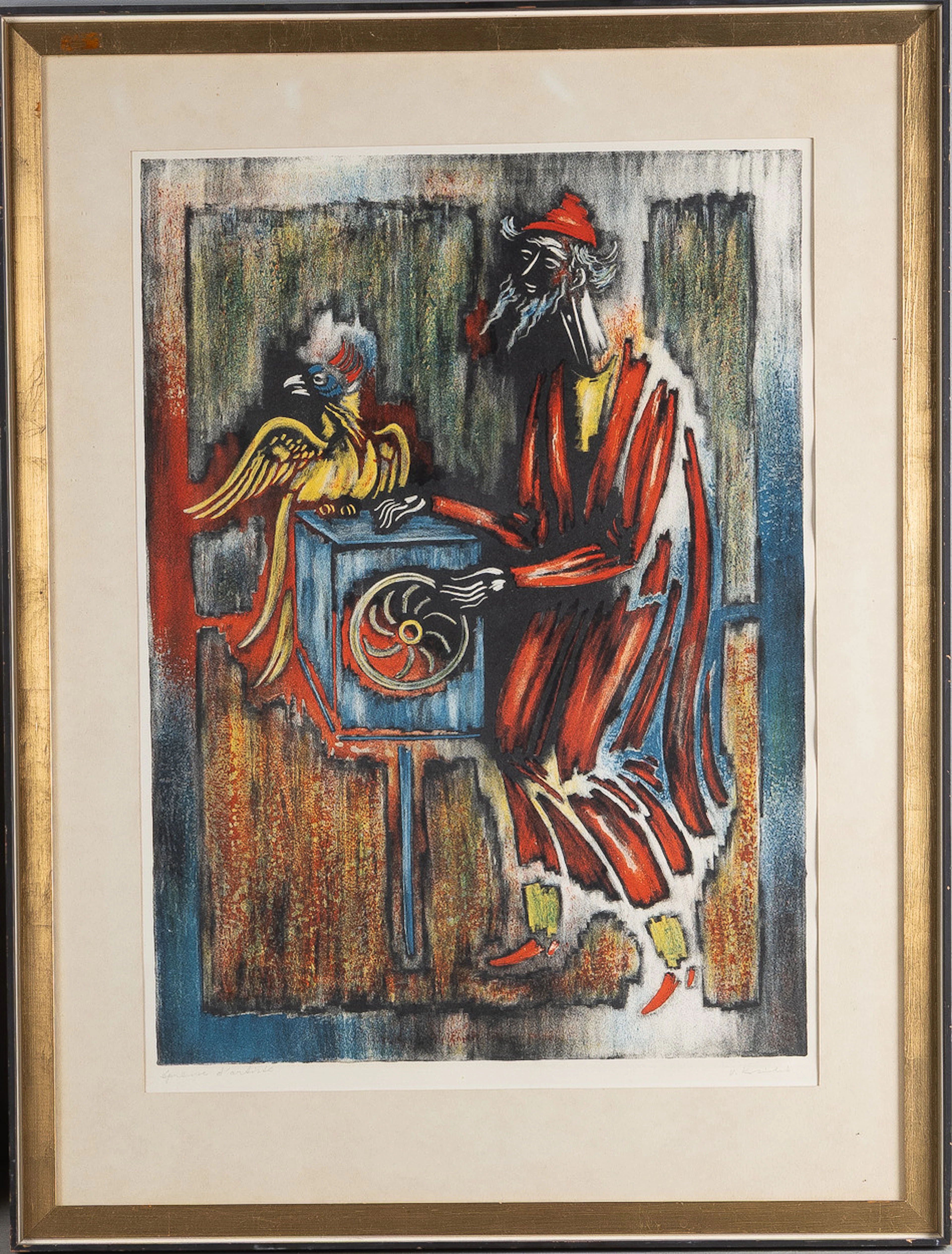 VYTAUTAS KASIULIS. Färglitografi, provtryck, "Musikant med gatuorgel