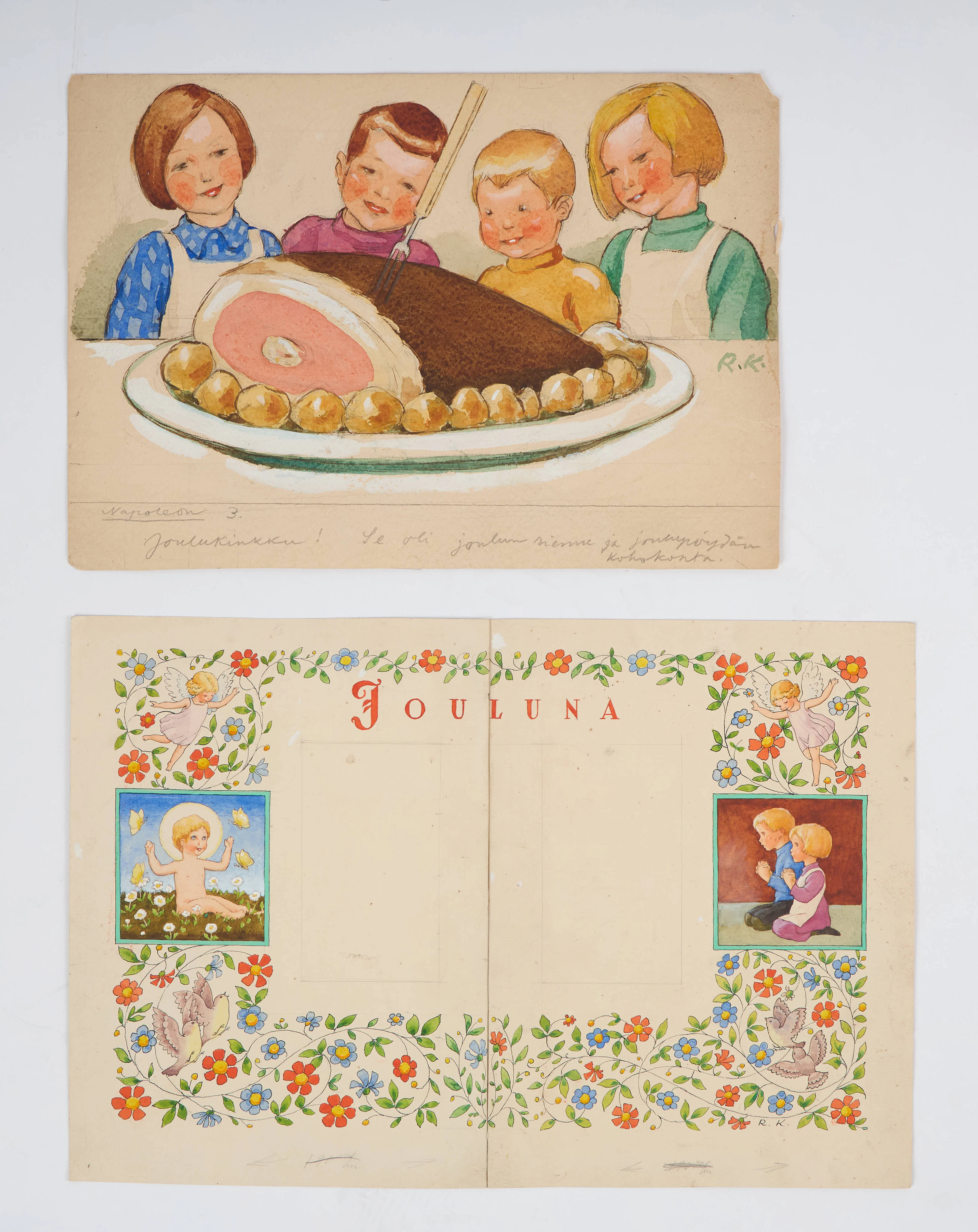 RUDOLF KOIVU (1890-1946). Illustration för tidskrifts jultema, 2 st
