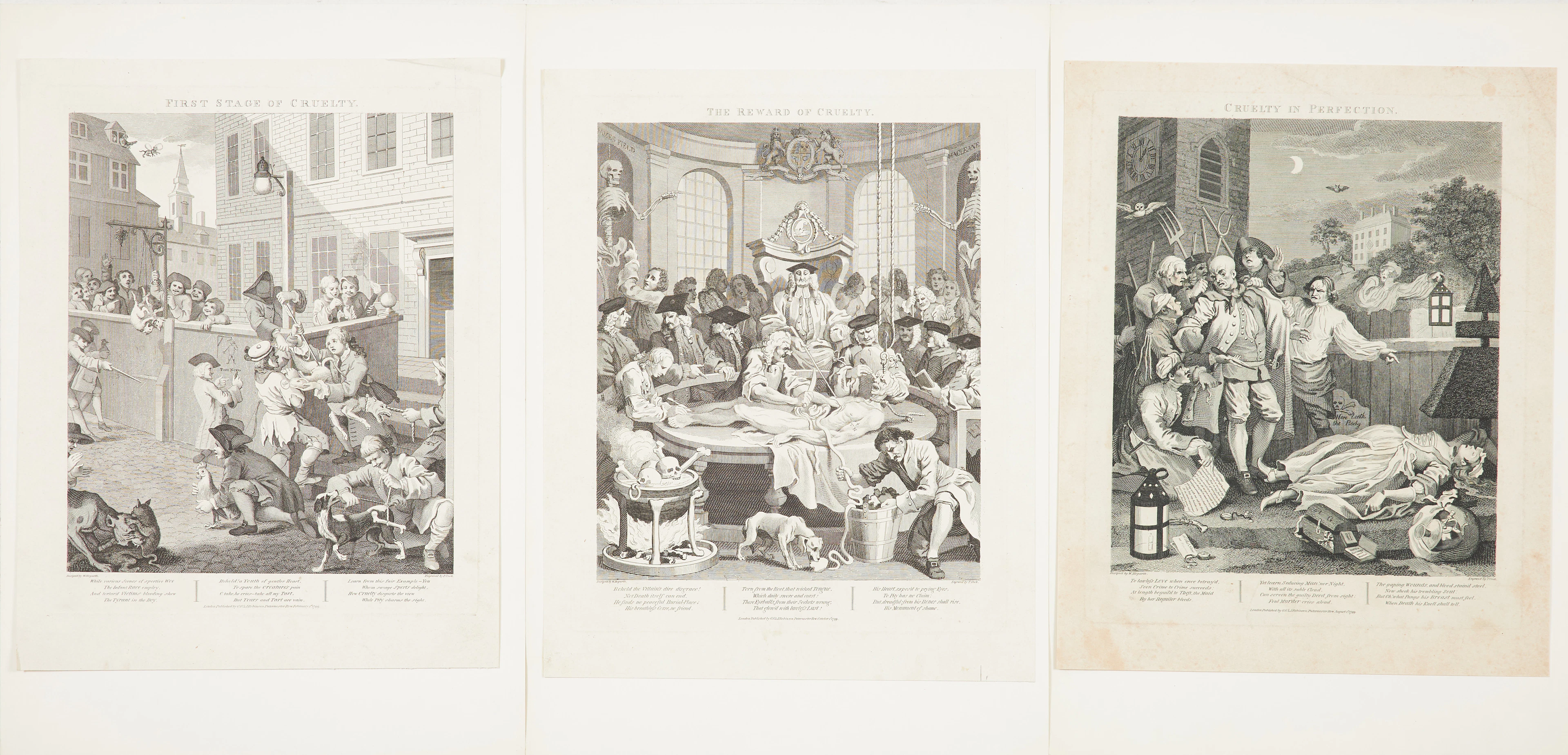 WILLIAM HOGARTH. EFTER. "The Four stages of Cruelty", 1, 3 - 4 ur