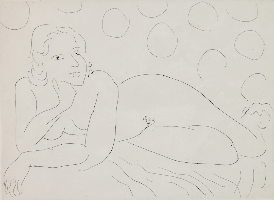 HENRI MATISSE. "Nu allongé sur fond à motifs circulaires".