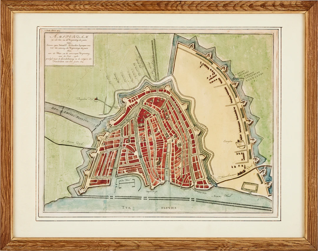 AMSTERDAM, karta, Jan Wagenaar 1700-tal. Kolorerat kopparstick.