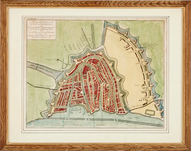 AMSTERDAM, karta, Jan Wagenaar 1700-tal. Kolorerat kopparstick.