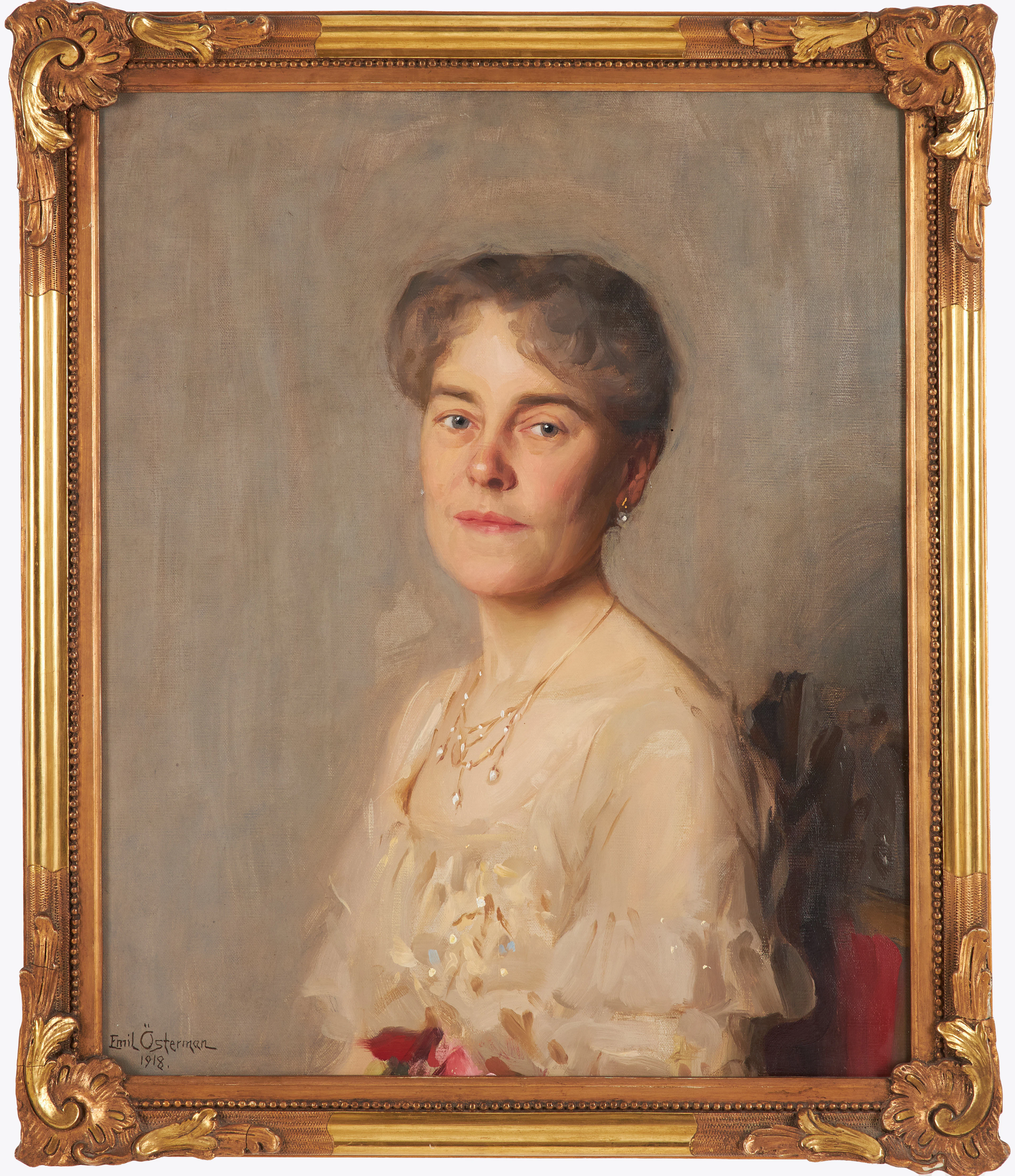 EMIL ÖSTERMAN. Kvinnoporträtt, olja på duk, signerad Emil Österman, 1918.