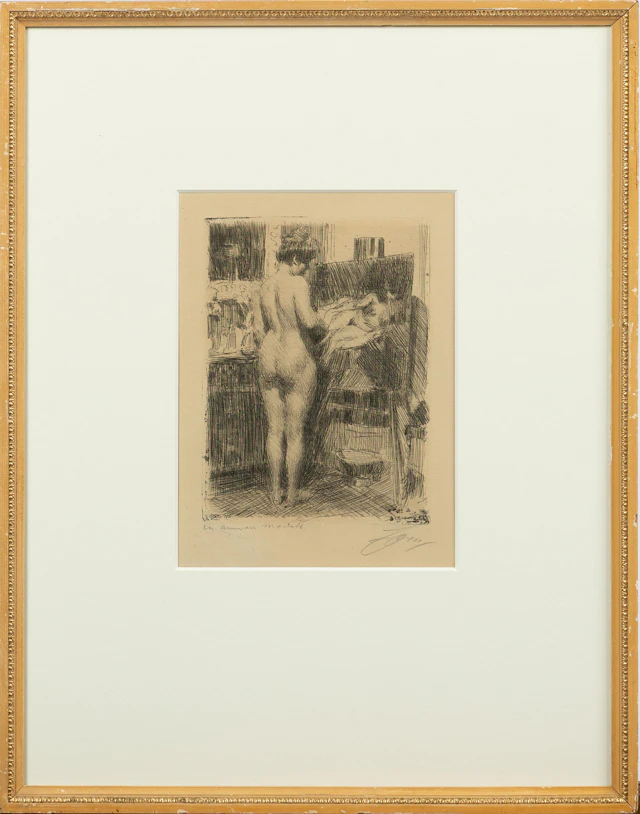 ANDERS ZORN. Etsning, Signerad med blyerts samt i plåten. "Modell