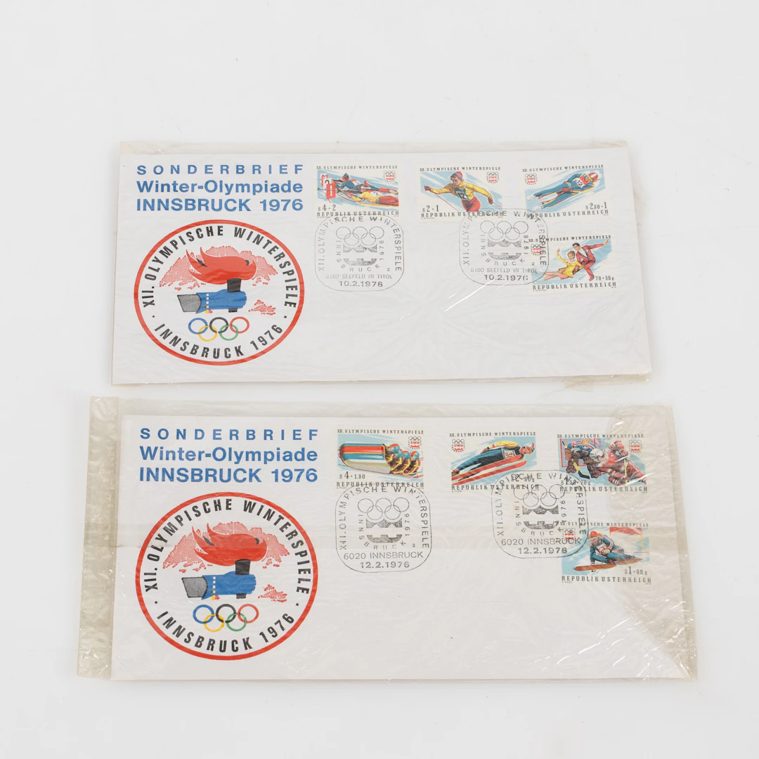 FÖRSTADAGSBREV, 2 st. "Sonderbrief Winter-Olympiade Innsbruk 1976".