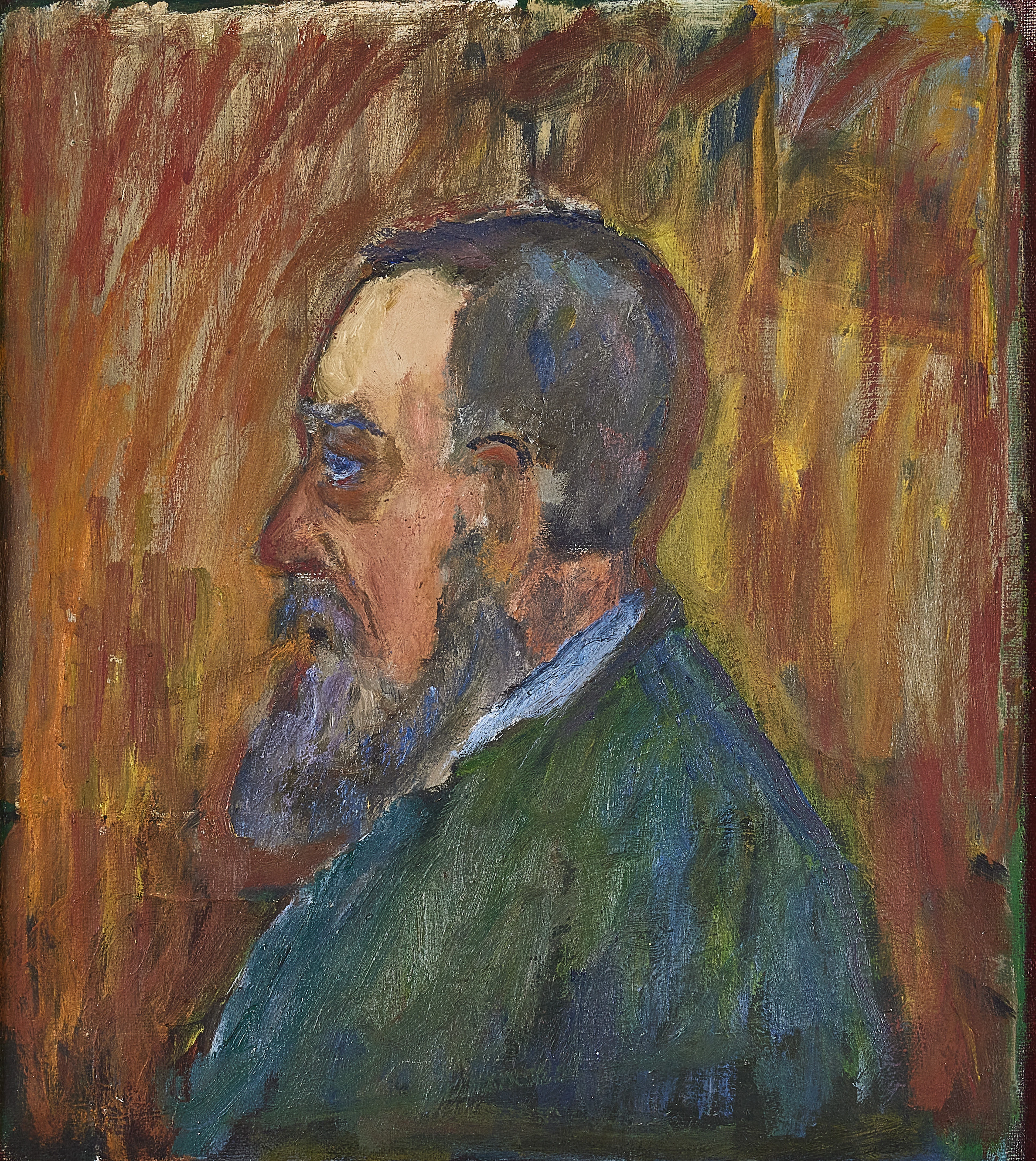 IVAN IVARSON. Porträtt av man i profil. Olja på duk.
