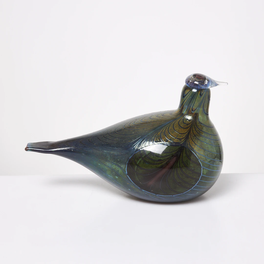 OIVA TOIKKA. Fasaani, fågel, glas, Nuutajärvi iittala, signerad etikett.