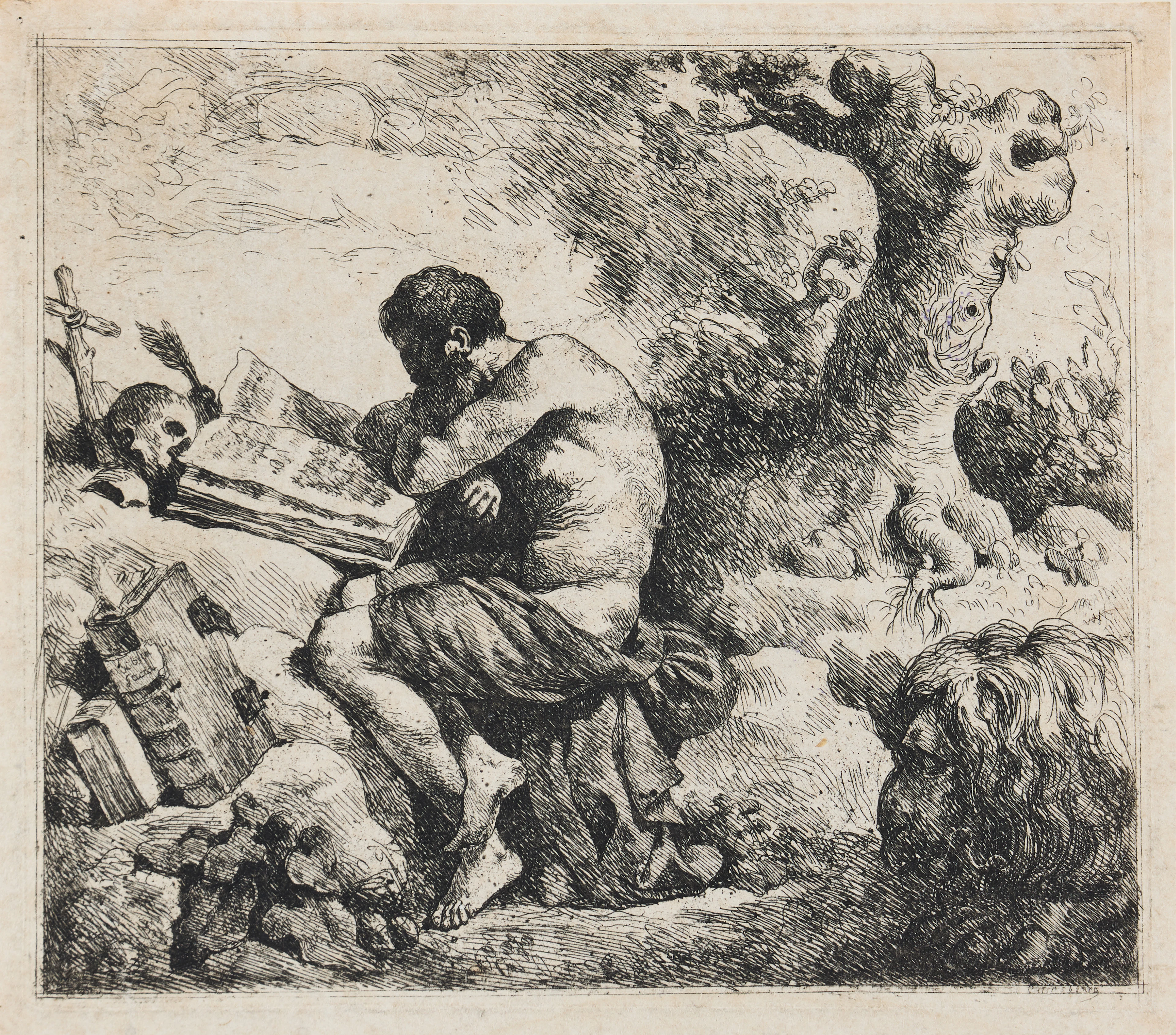 JEAN JACQUES LAGRENÉE (FRANCE 1739–1821). "St. Jerome in a Landscape".