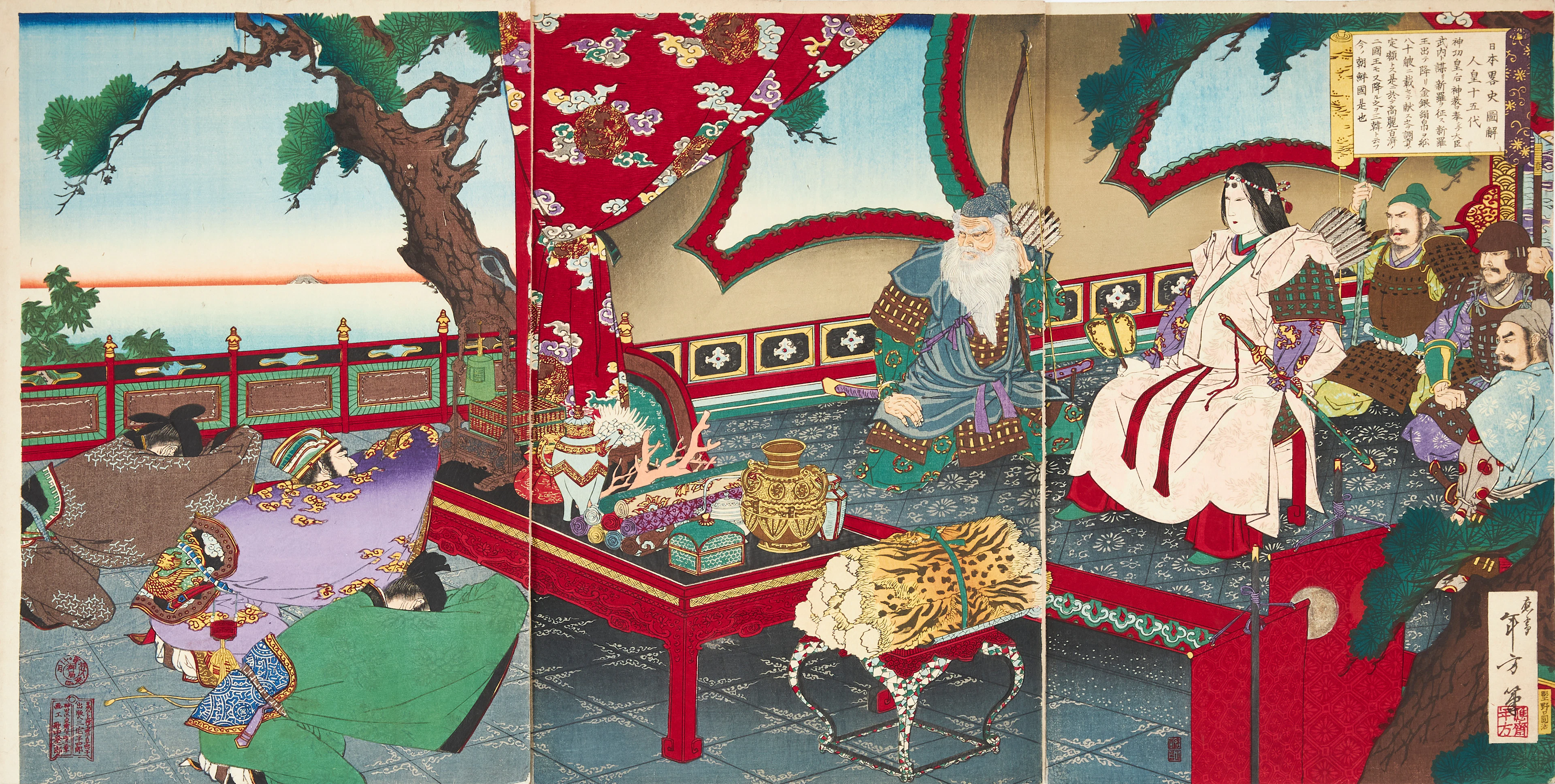 TOSHIKATA MIZUNO (JAPAN, 1866 - 1908). Empress Jingu and Delegates in Korea.