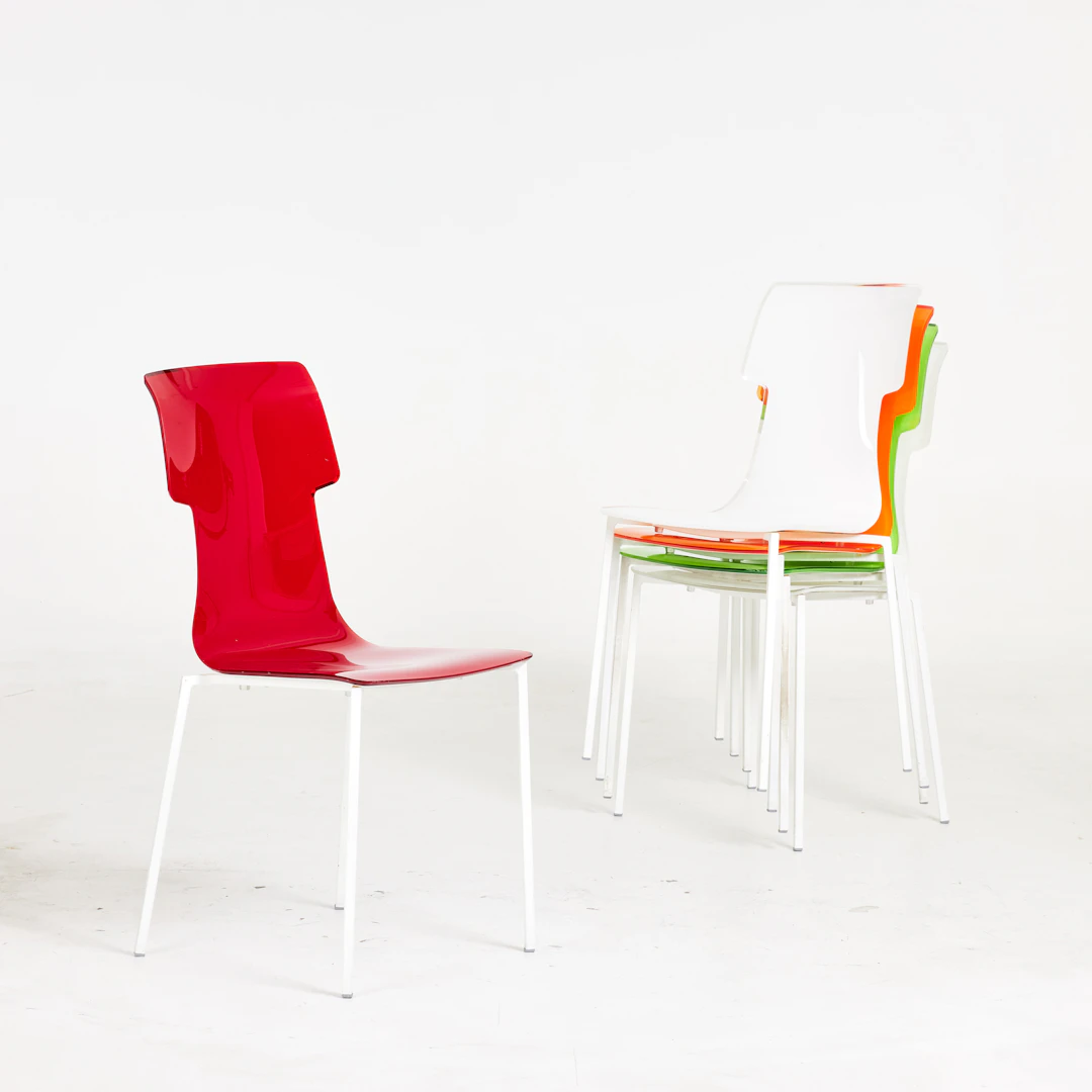 CARLO COLOMBO. Stolar, 5 st. "My Chair", Guzzini, etikettmärkta, sitsar