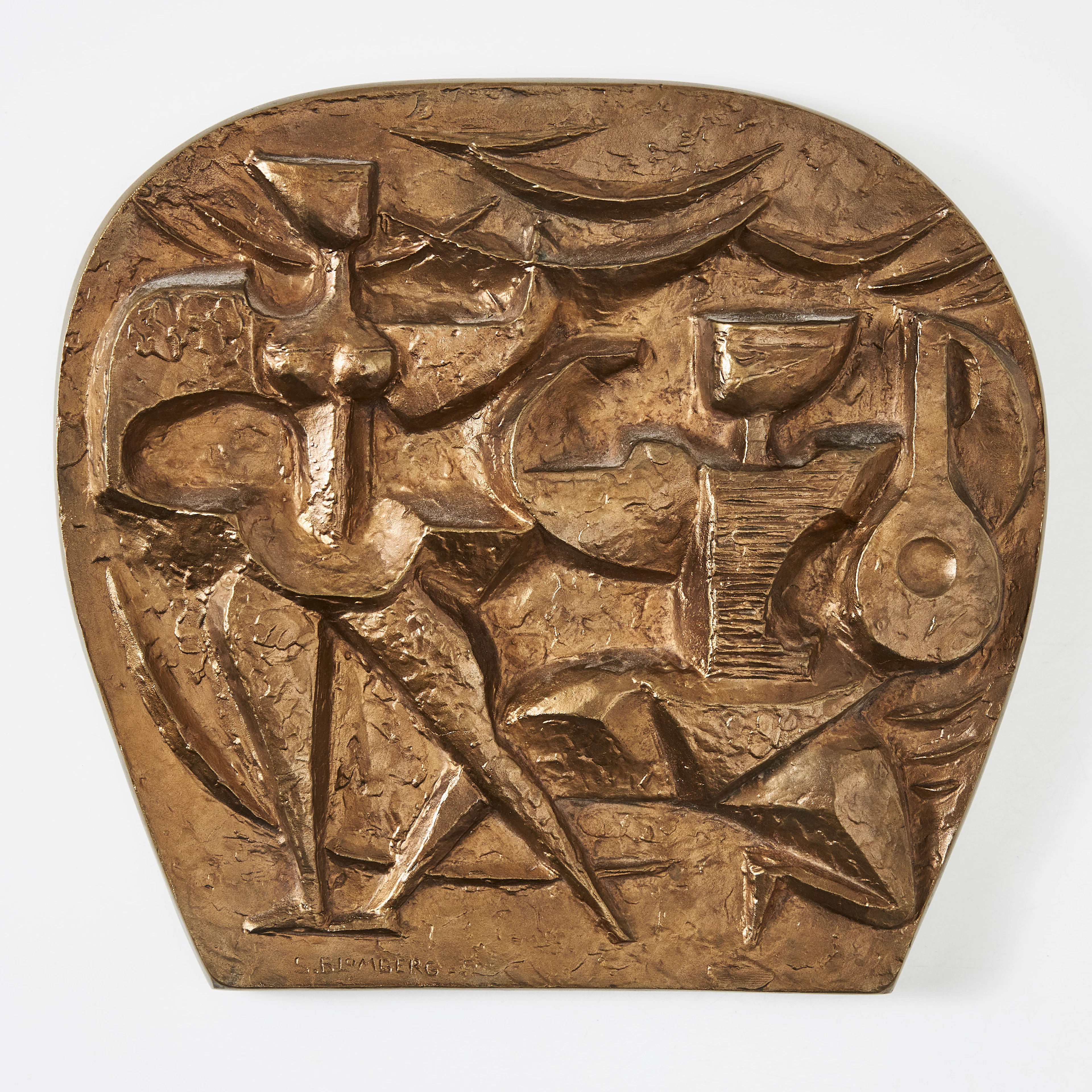 STIG BLOMBERG. "Harlekin och Colombine" relief i brons, signerad S.