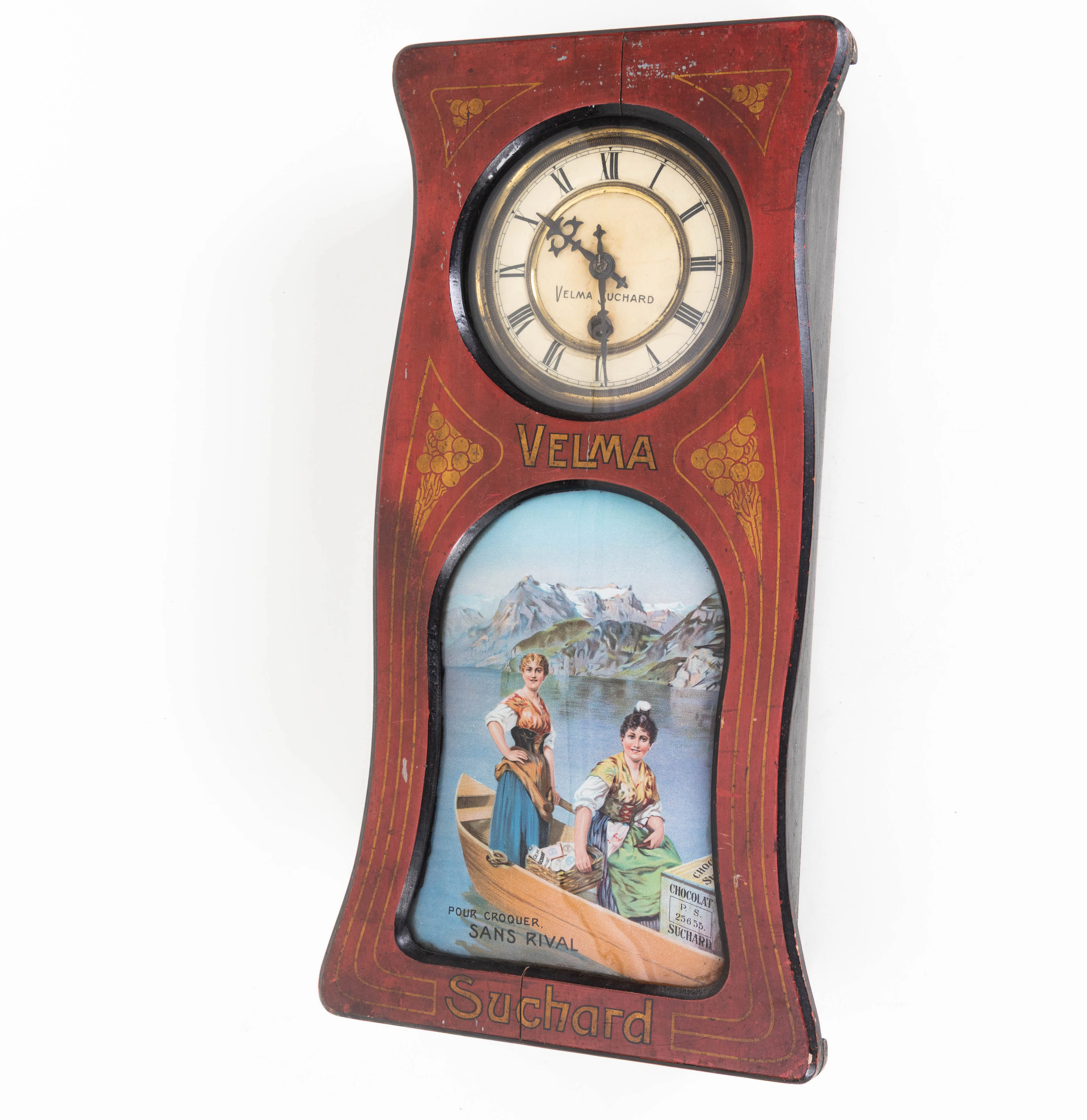 Reklameuhr Velma Suchard, Schweiz, um 1910.